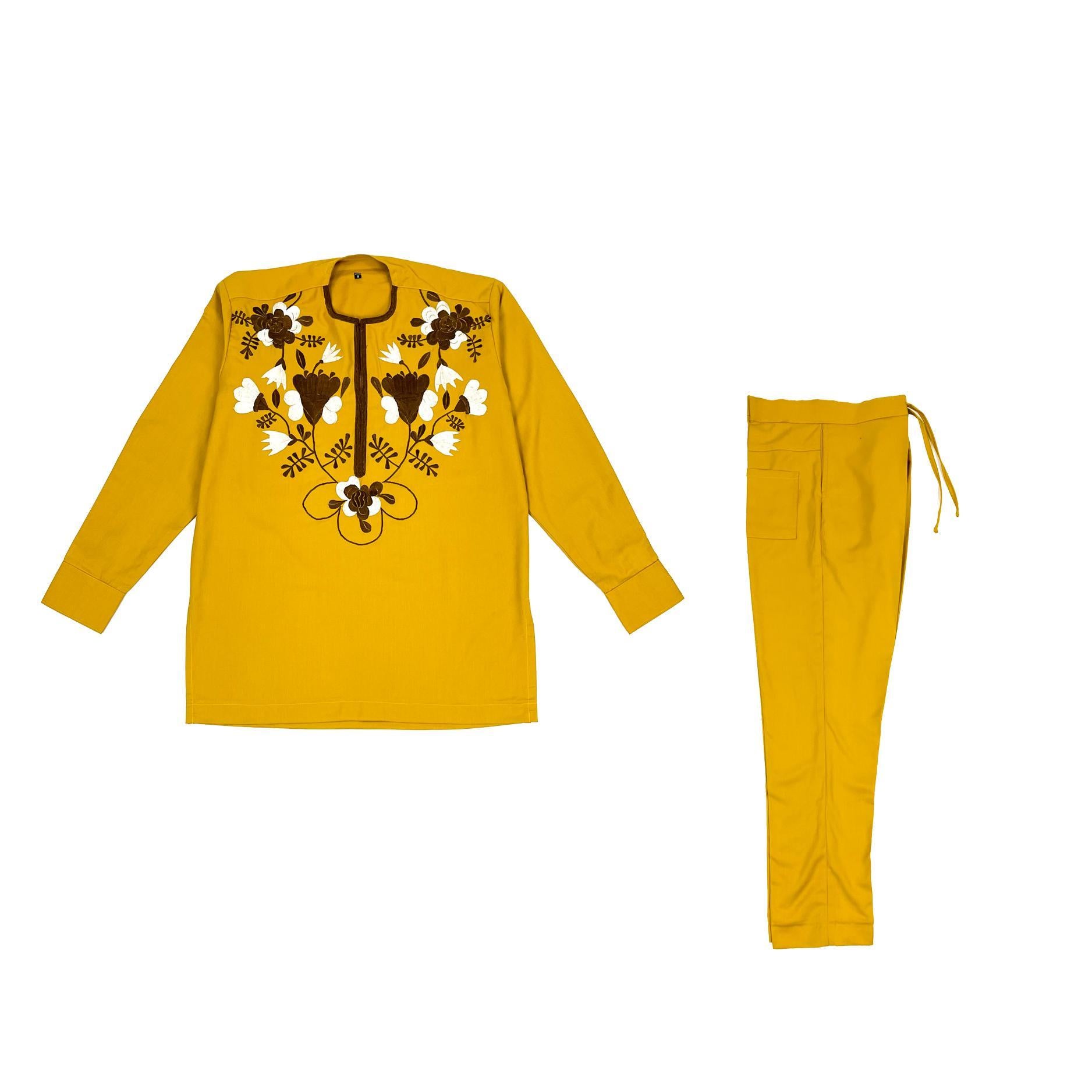 Men's Floral Mustard Suit