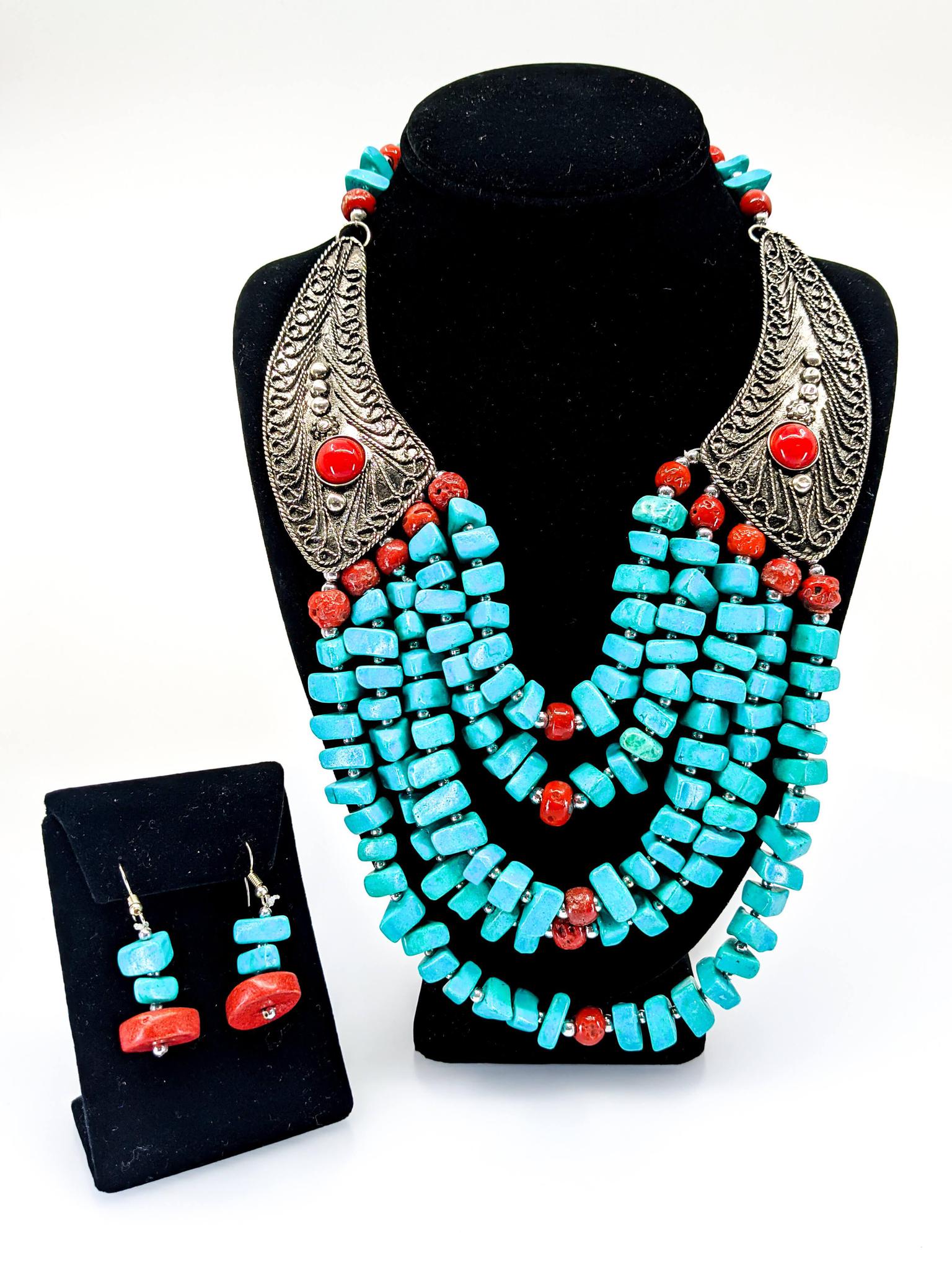 Beaded Turquoise Winged Necklace Set