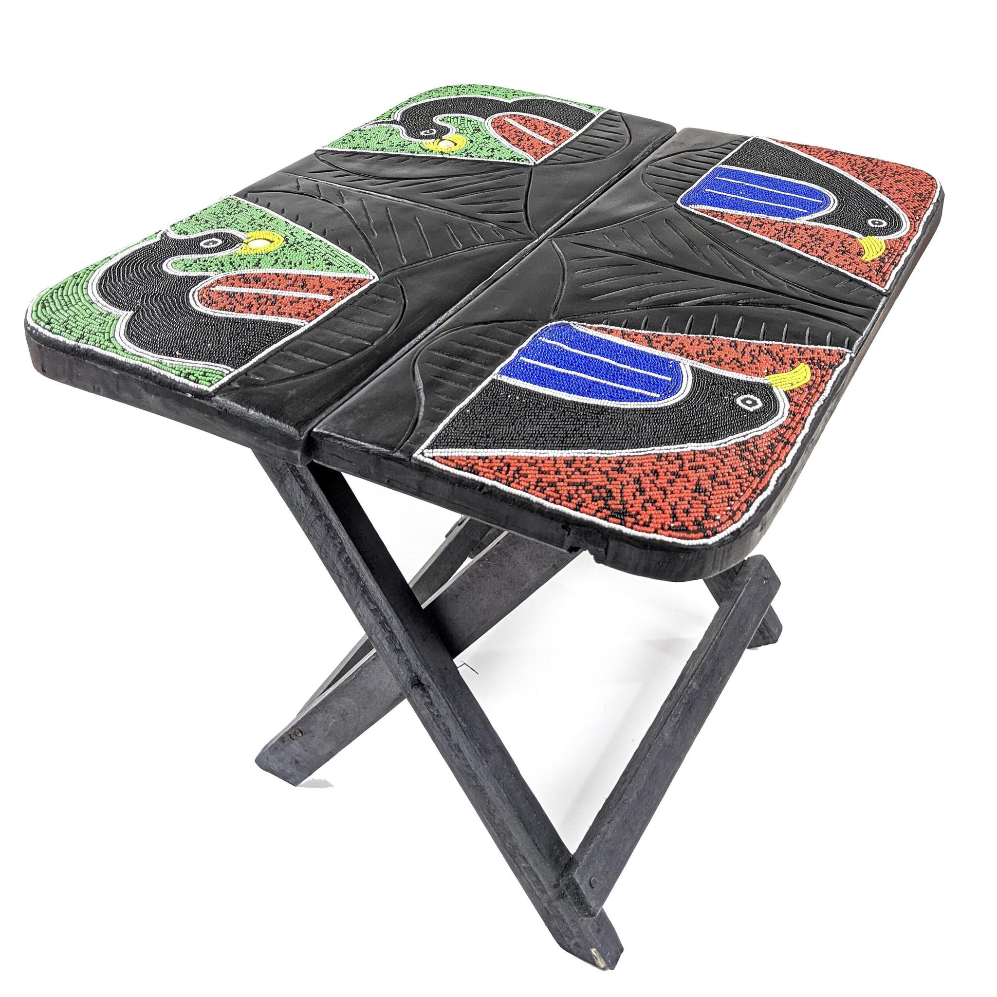 Handcrafted Rectangular Beaded Wood Folding Table