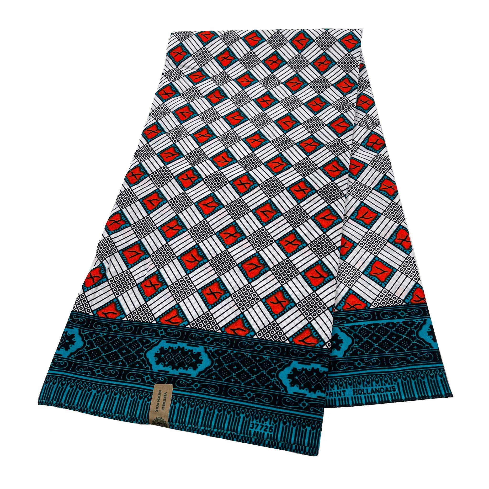 Orange, Grey & Blue Wax Print Fabric - 6 Yards