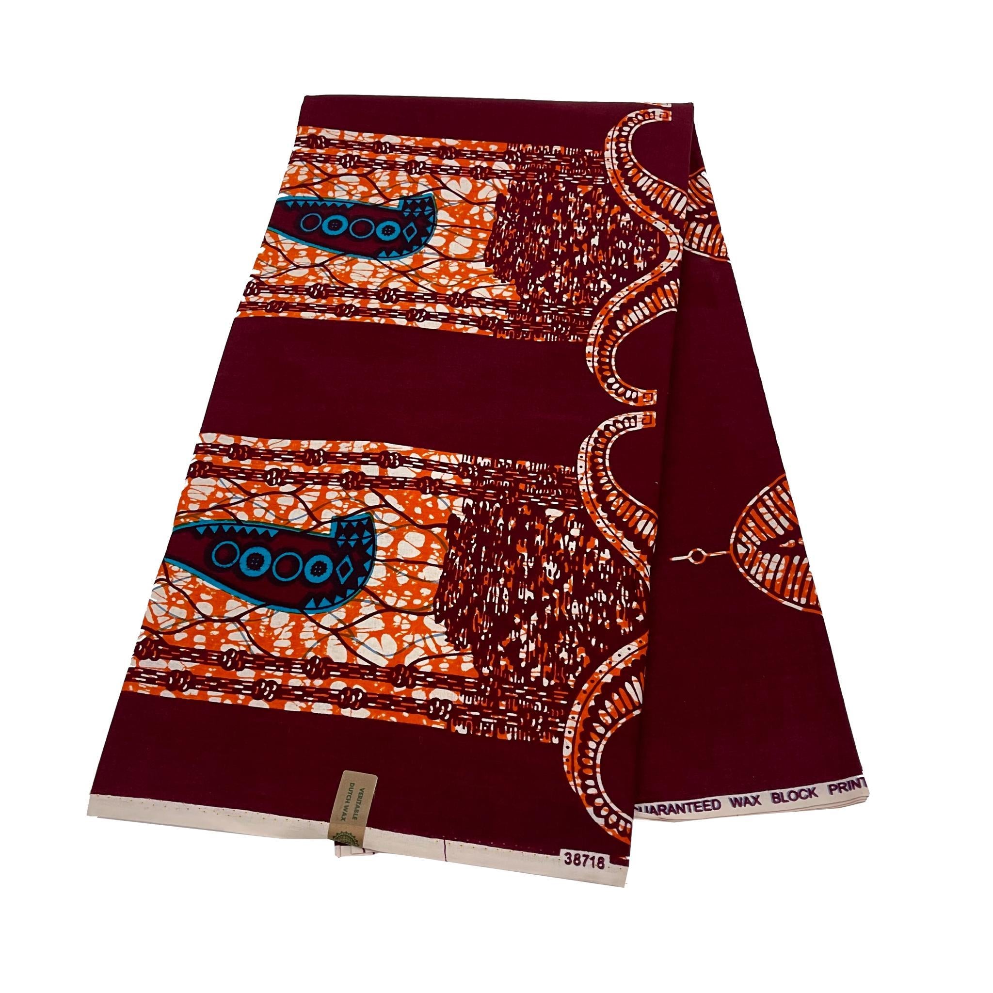 Burgundy Wax Print Fabric - 6 Yards