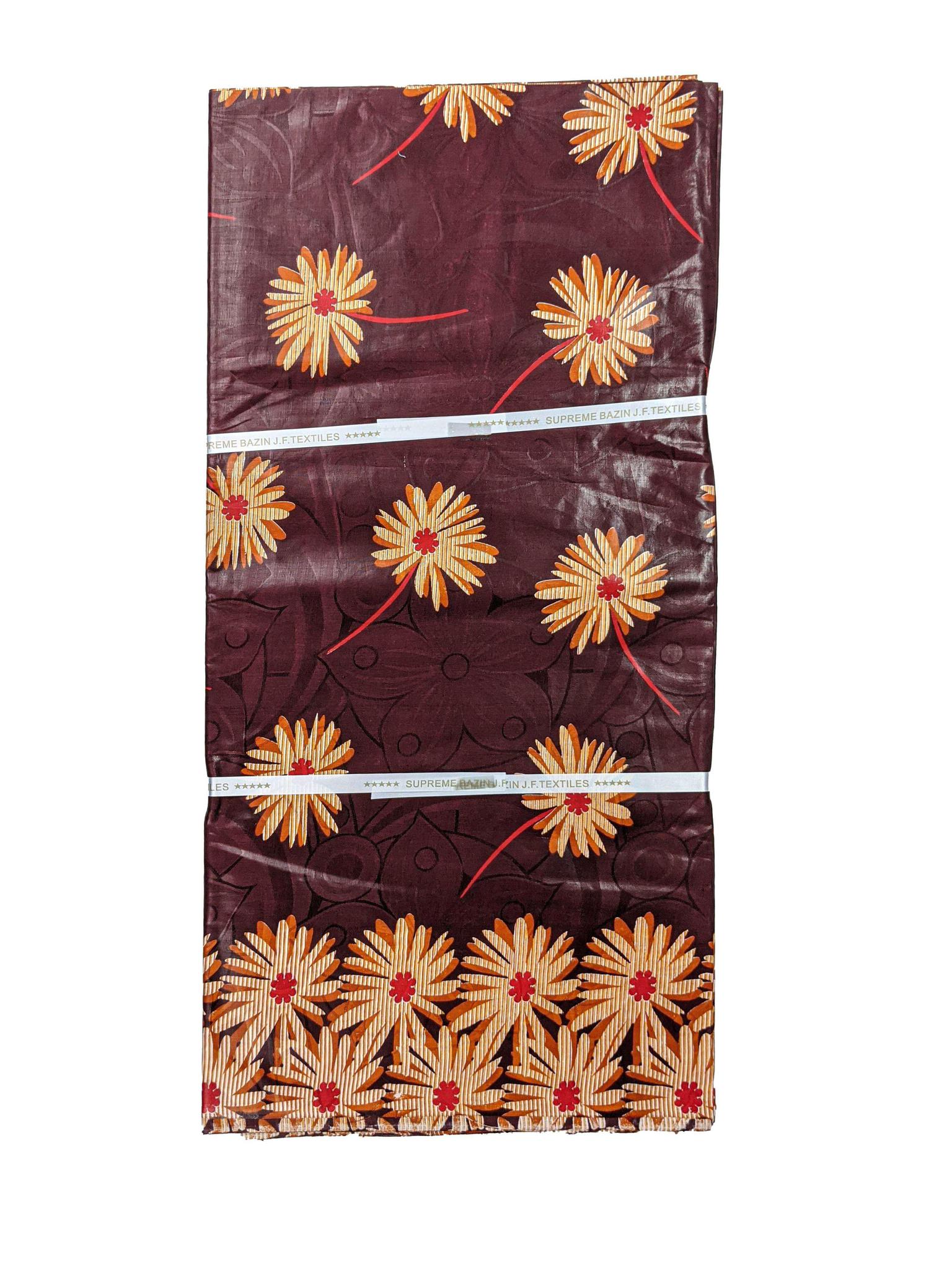 Brown & Red Petal Bazin J.F Textiles