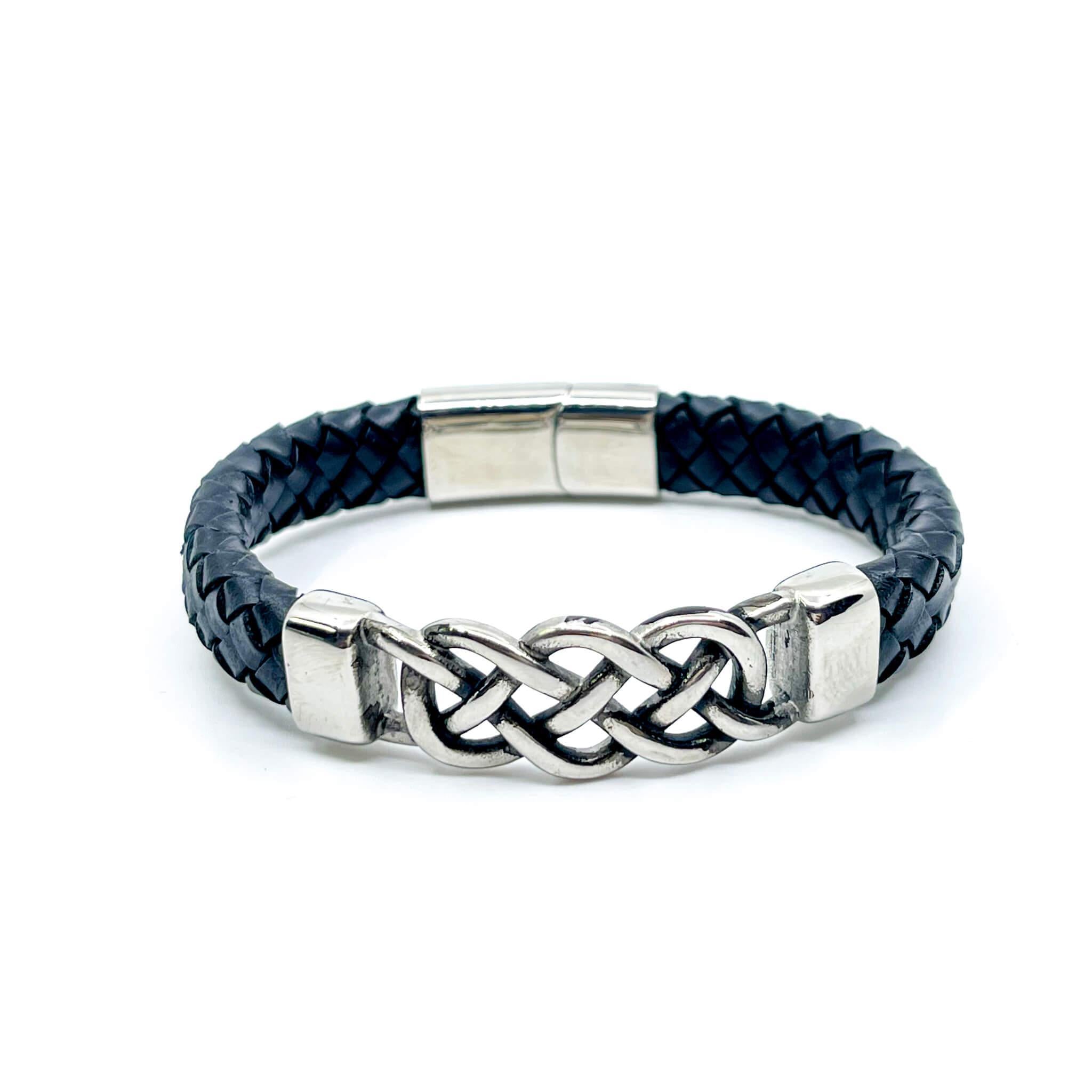 Black & Silver Men's Leather Bracelet