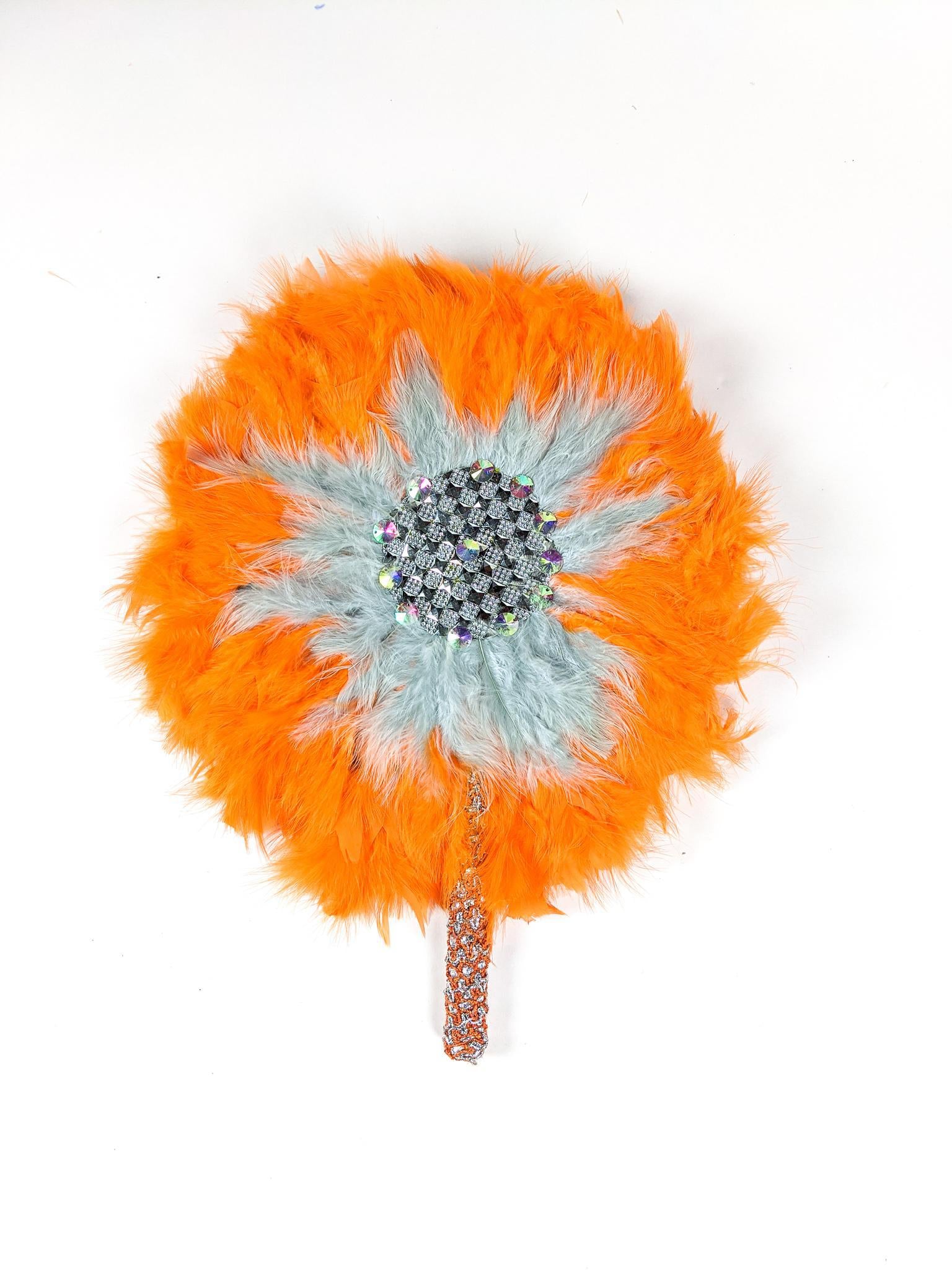 Orange & Grey Traditional Wedding Hand Fan
