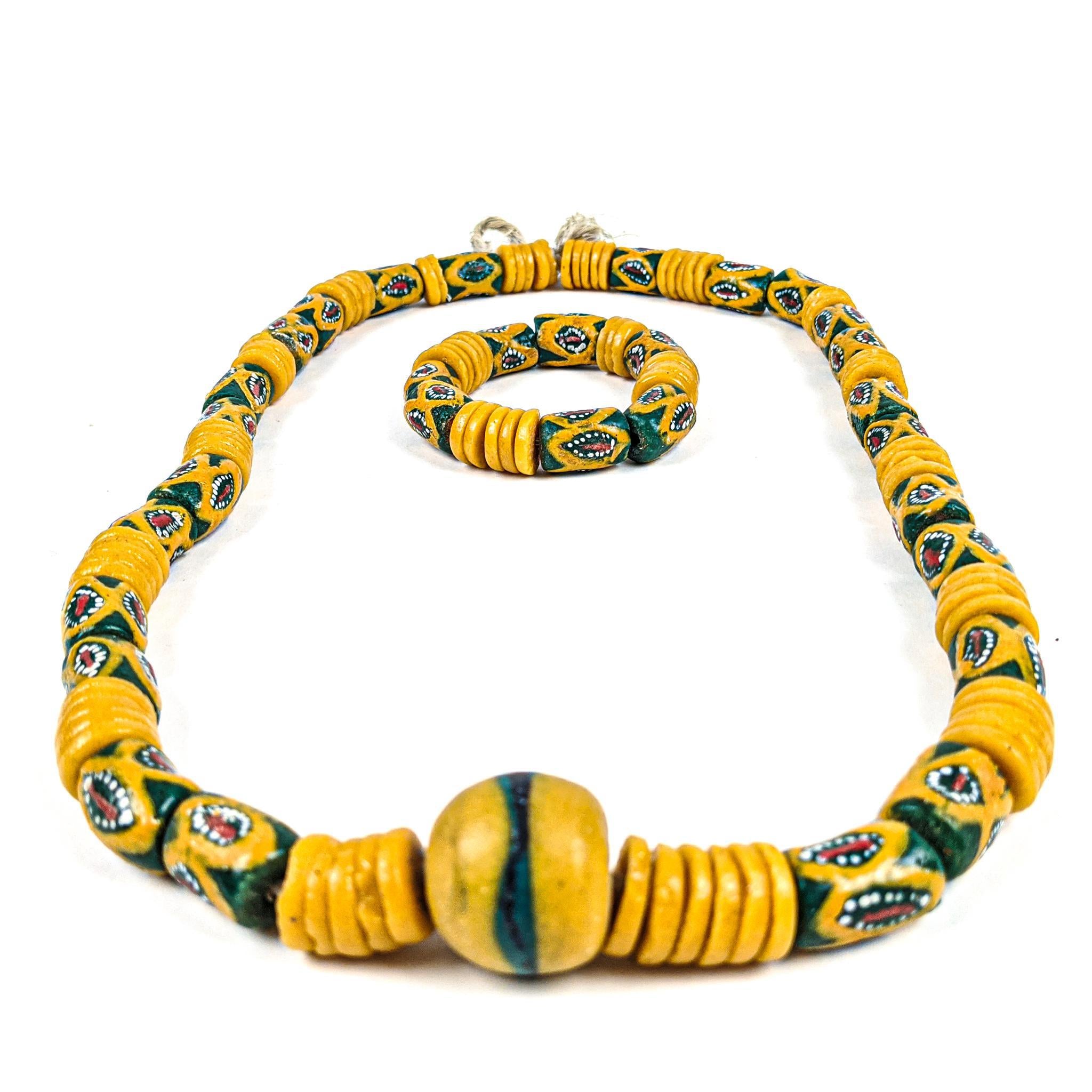 Ghanaian Krobo Bead Necklace and Bracelet (Heavy Set)