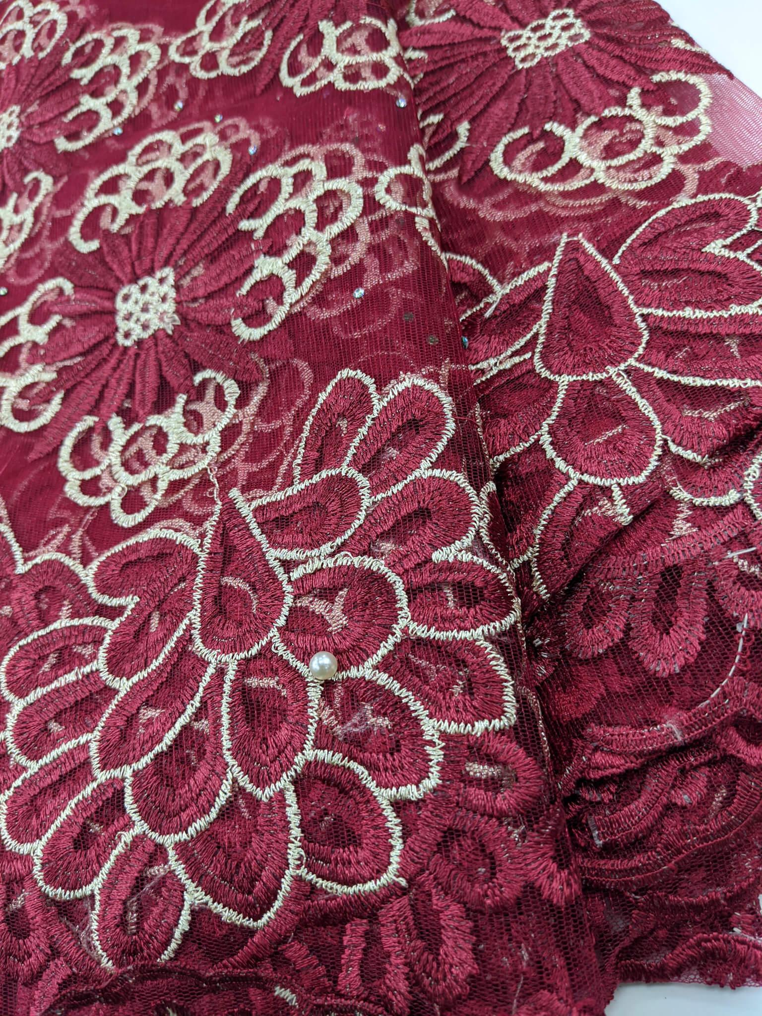 Wine & Gold French Net Lace