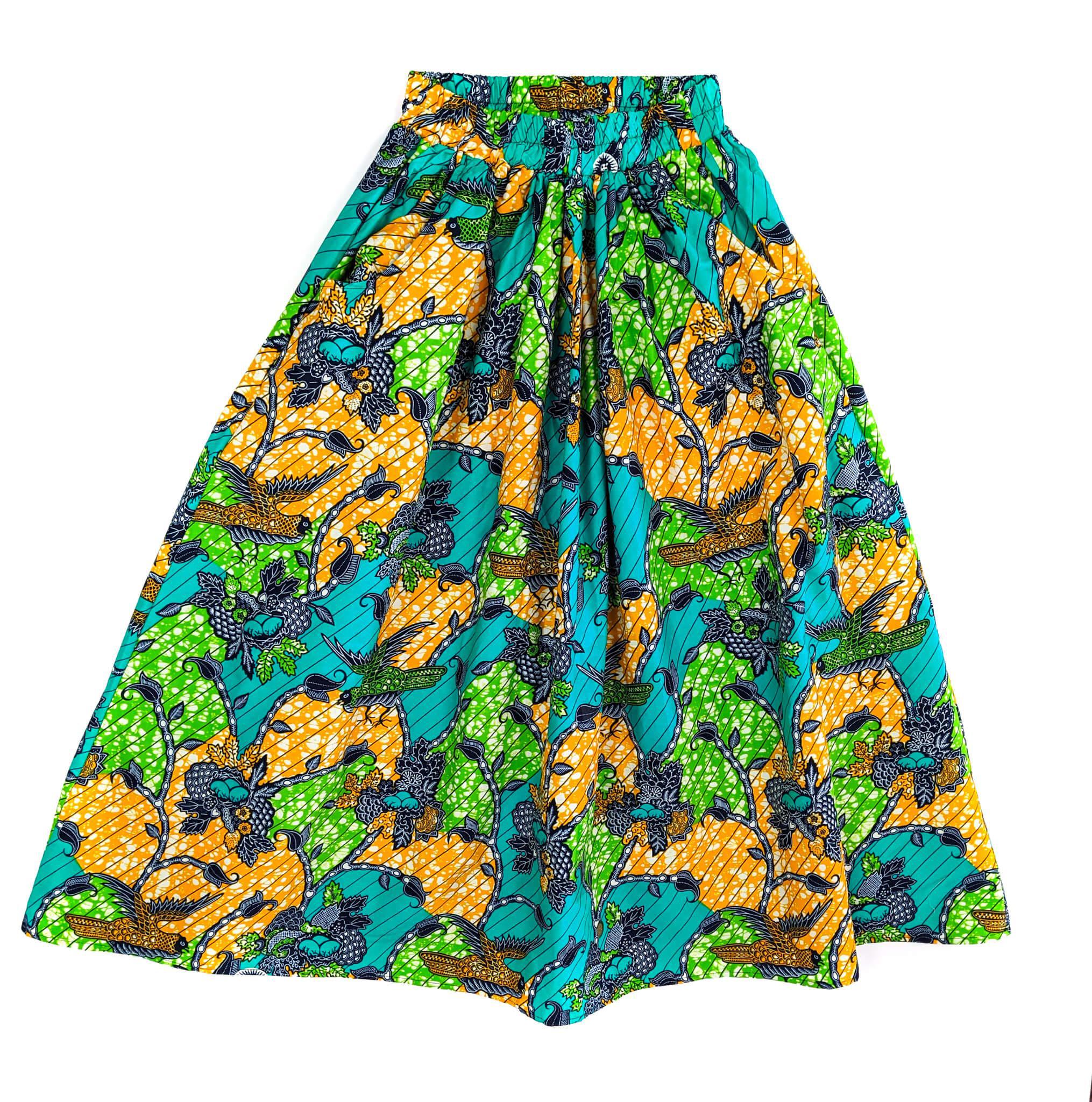 Handmade Turquoise Nature Ankara Print Midi Skirt