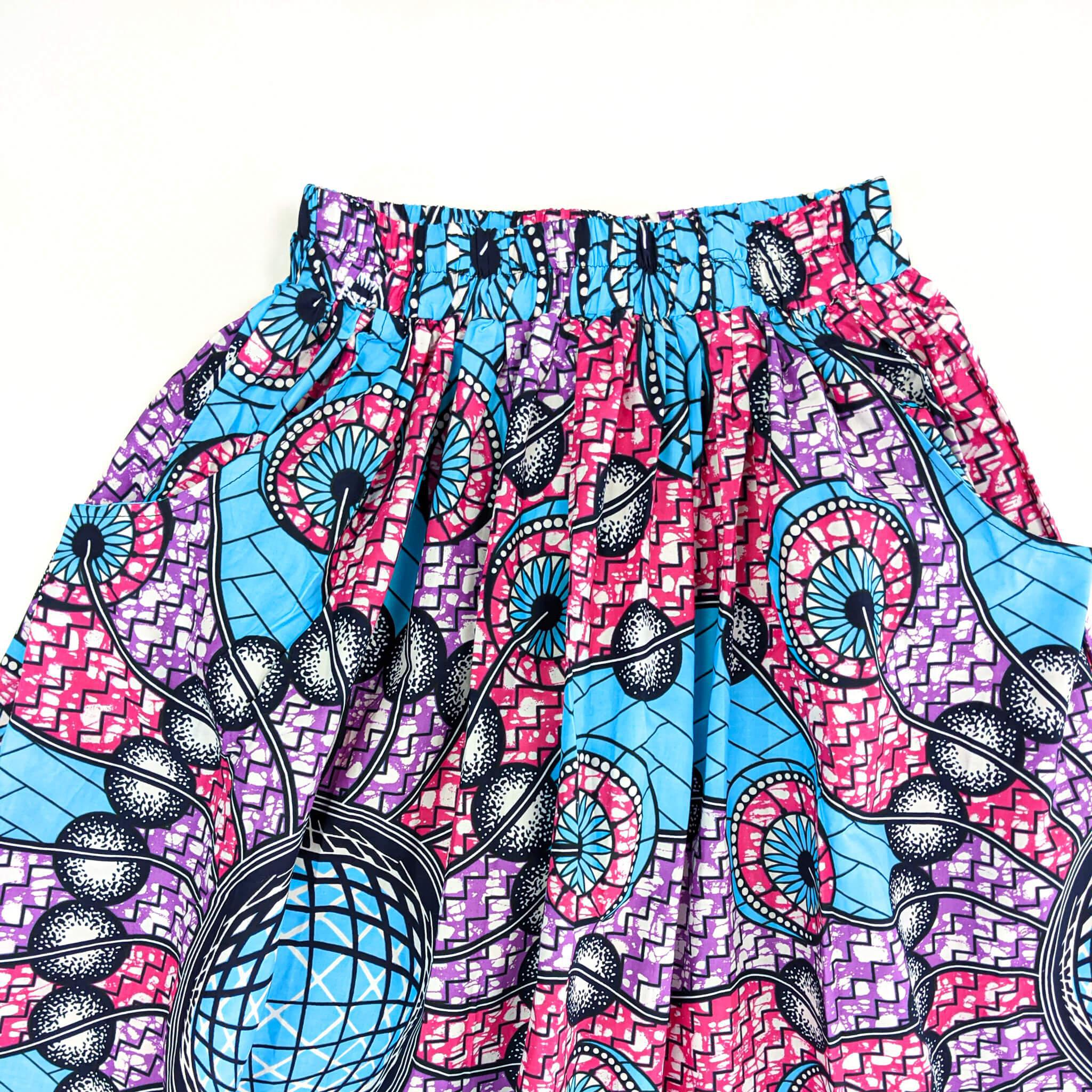 Handmade Blue Multi Ankara Print Midi Skirt