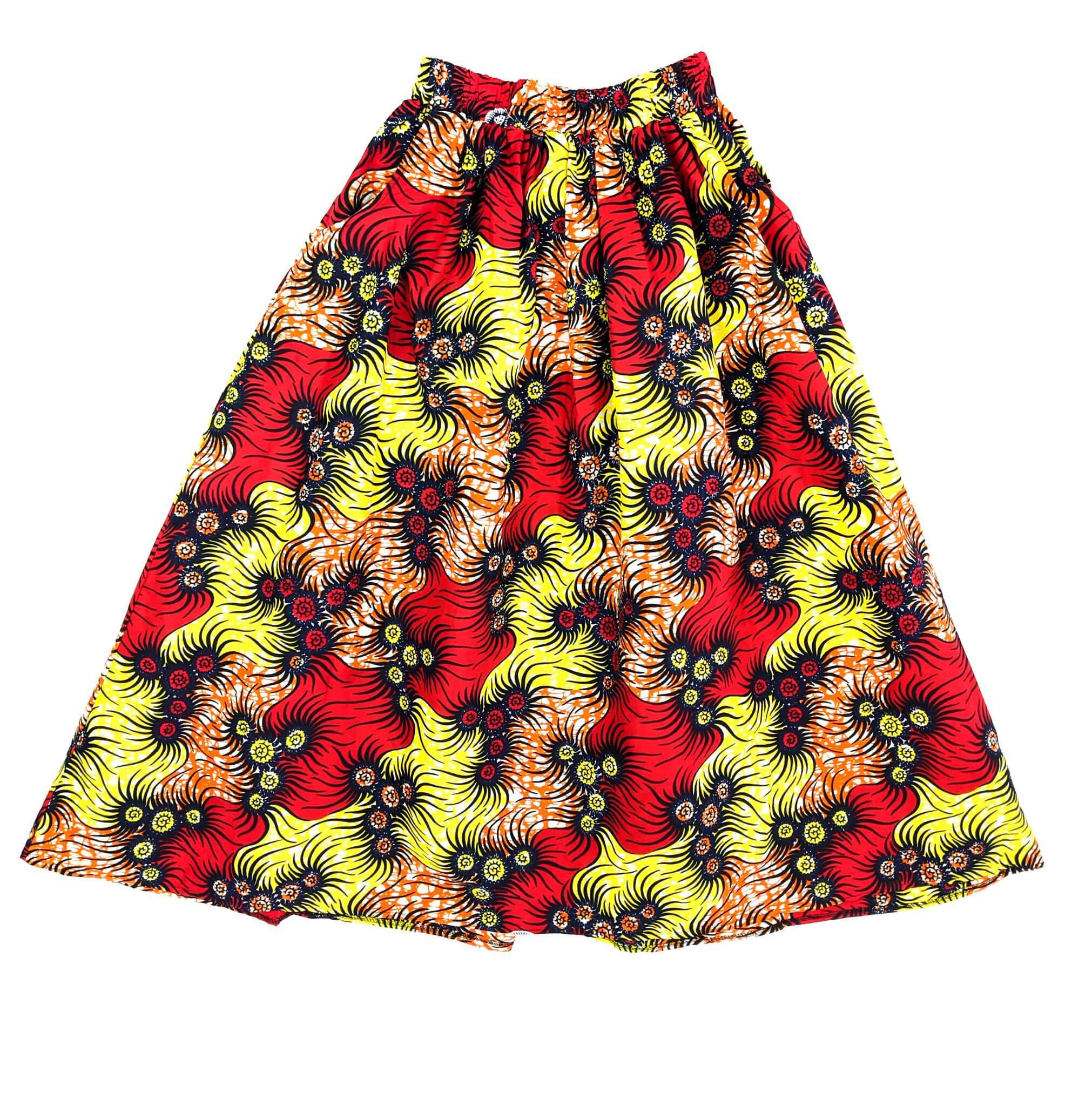 Handmade Red Ankara Print Midi Skirt