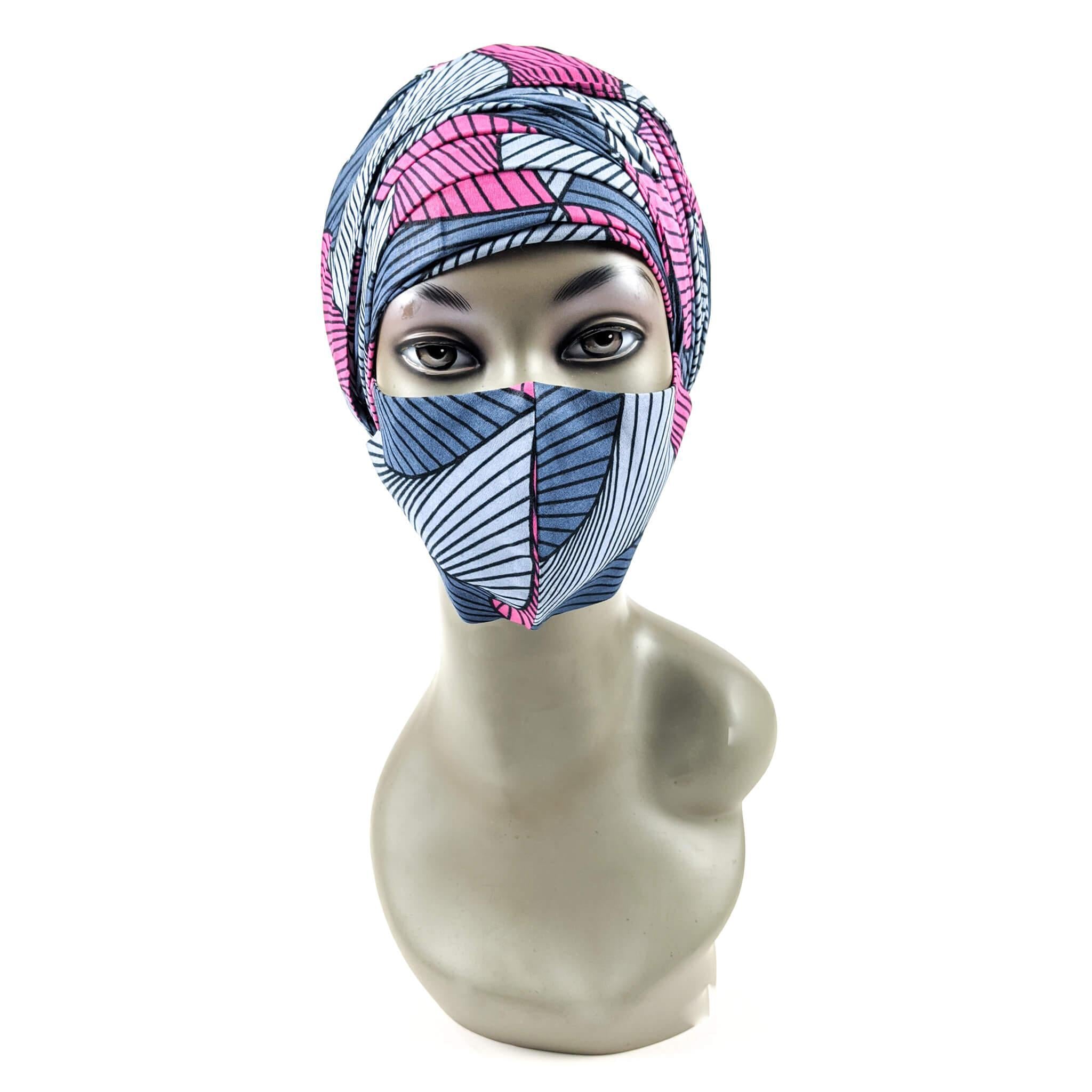 Handmade Ankara Face Mask with Head Scarf & Disposal Filters