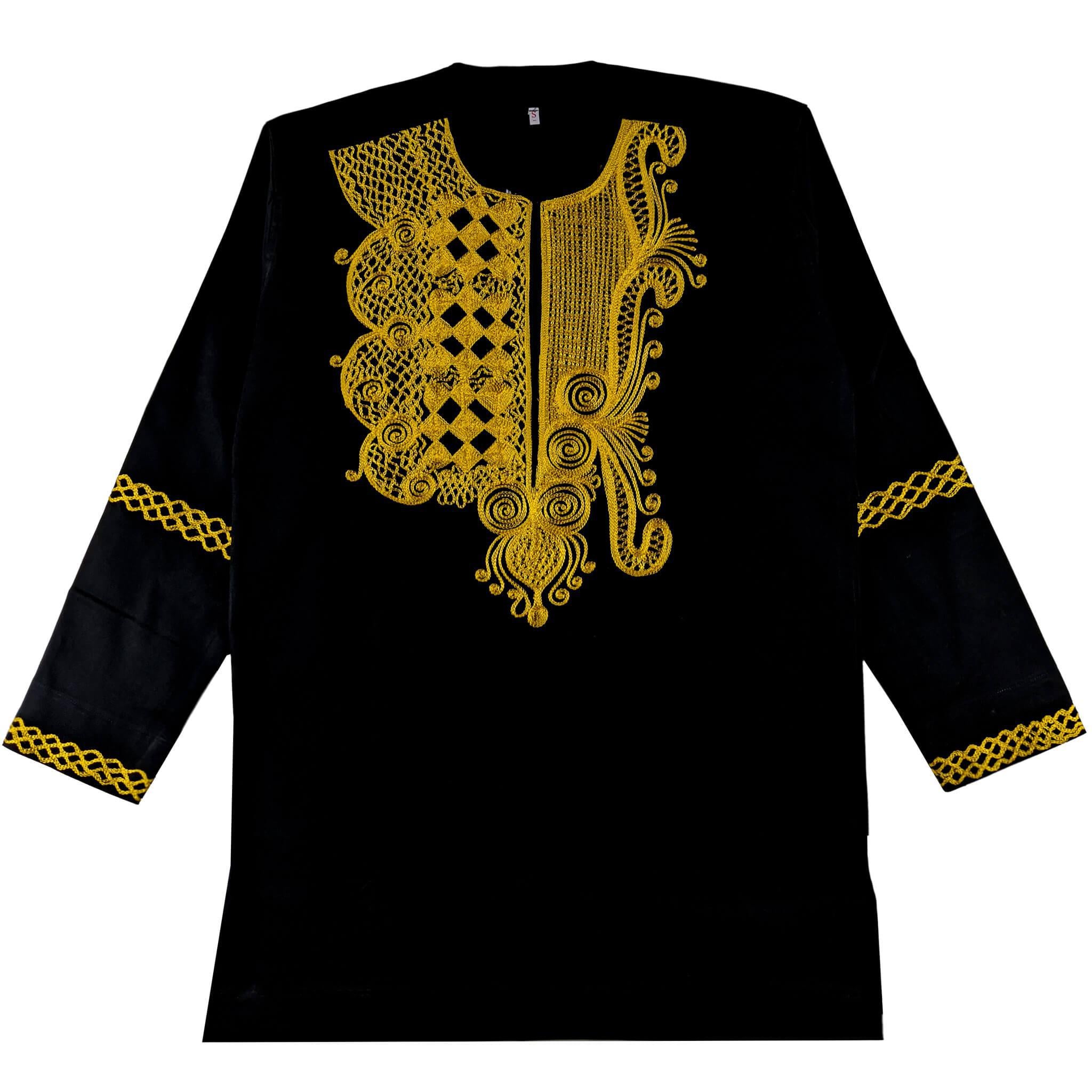 Black & Gold Men’s Embroidered Long-sleeve Top