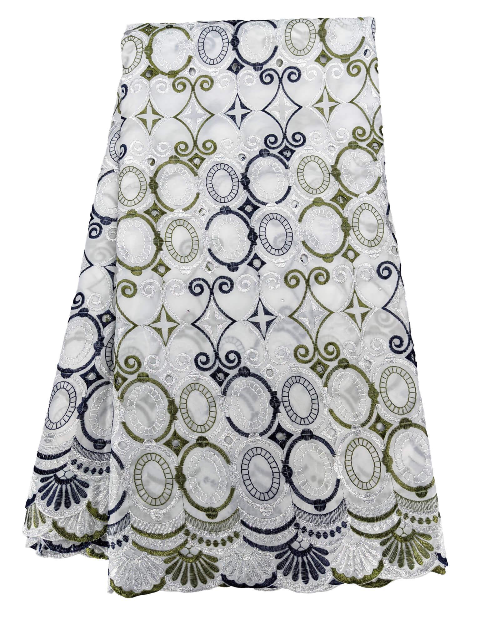 White, Blue & Green Taffeta Lace