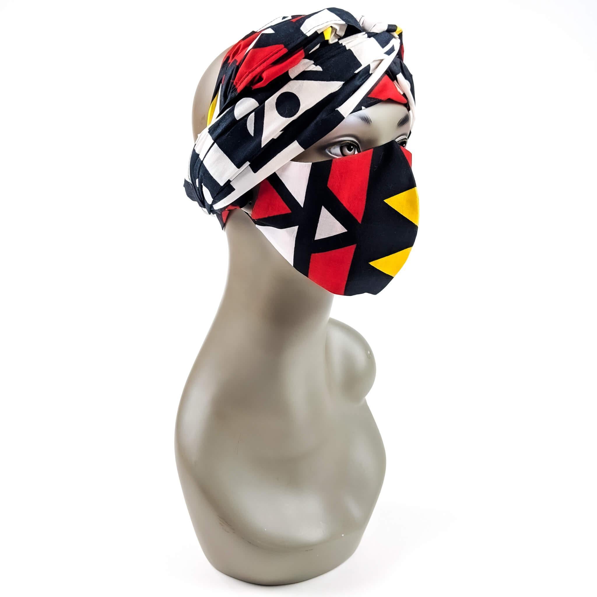 Handmade Ankara Face Mask with Head Scarf & Disposal Filters