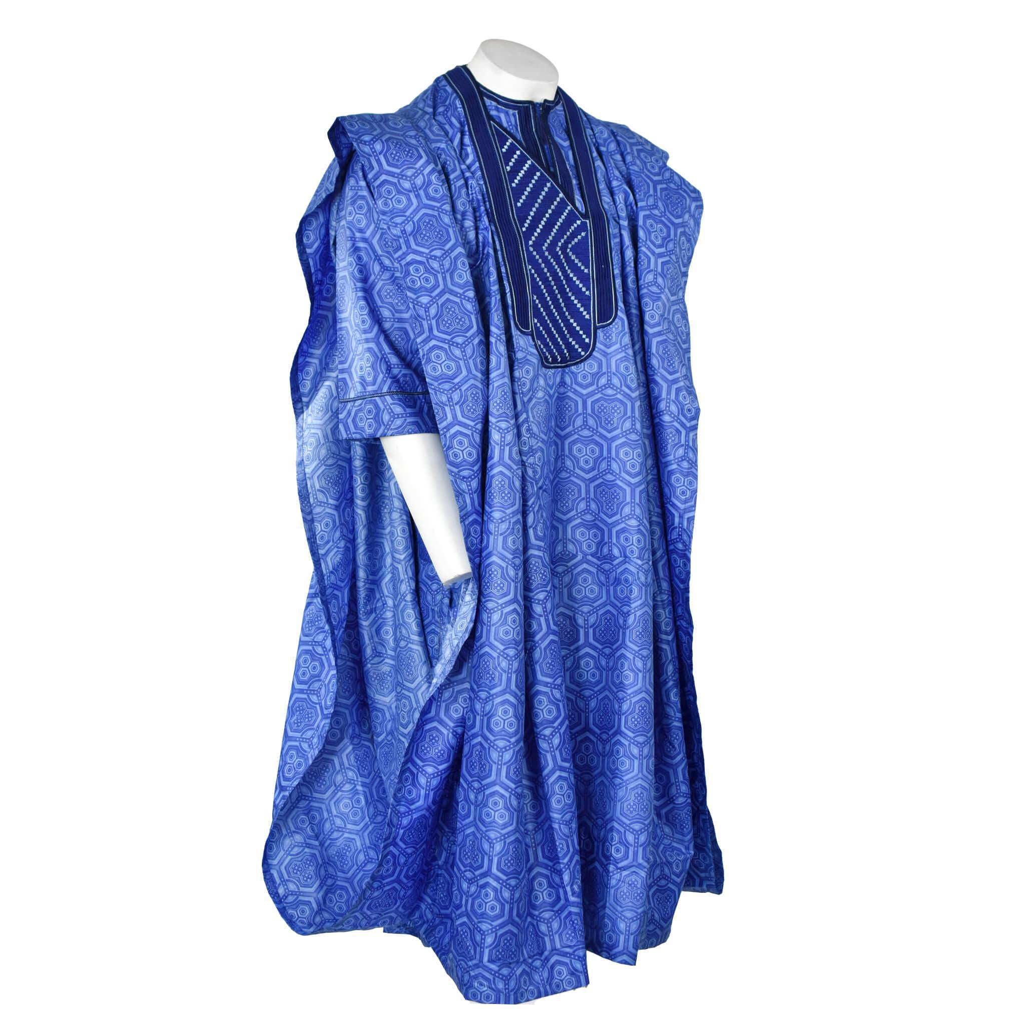 Blue Brocade Agbada 3pc Set