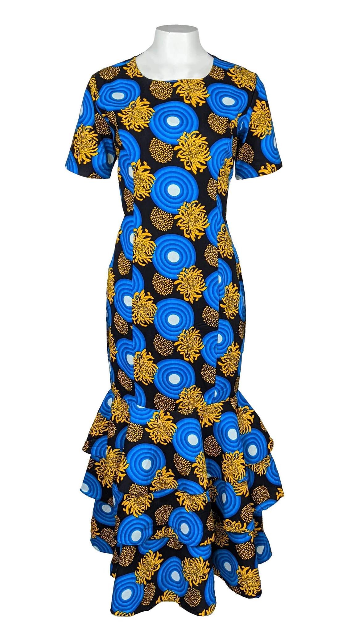 Women's Long Fitted Dress W/Three Step Peplum