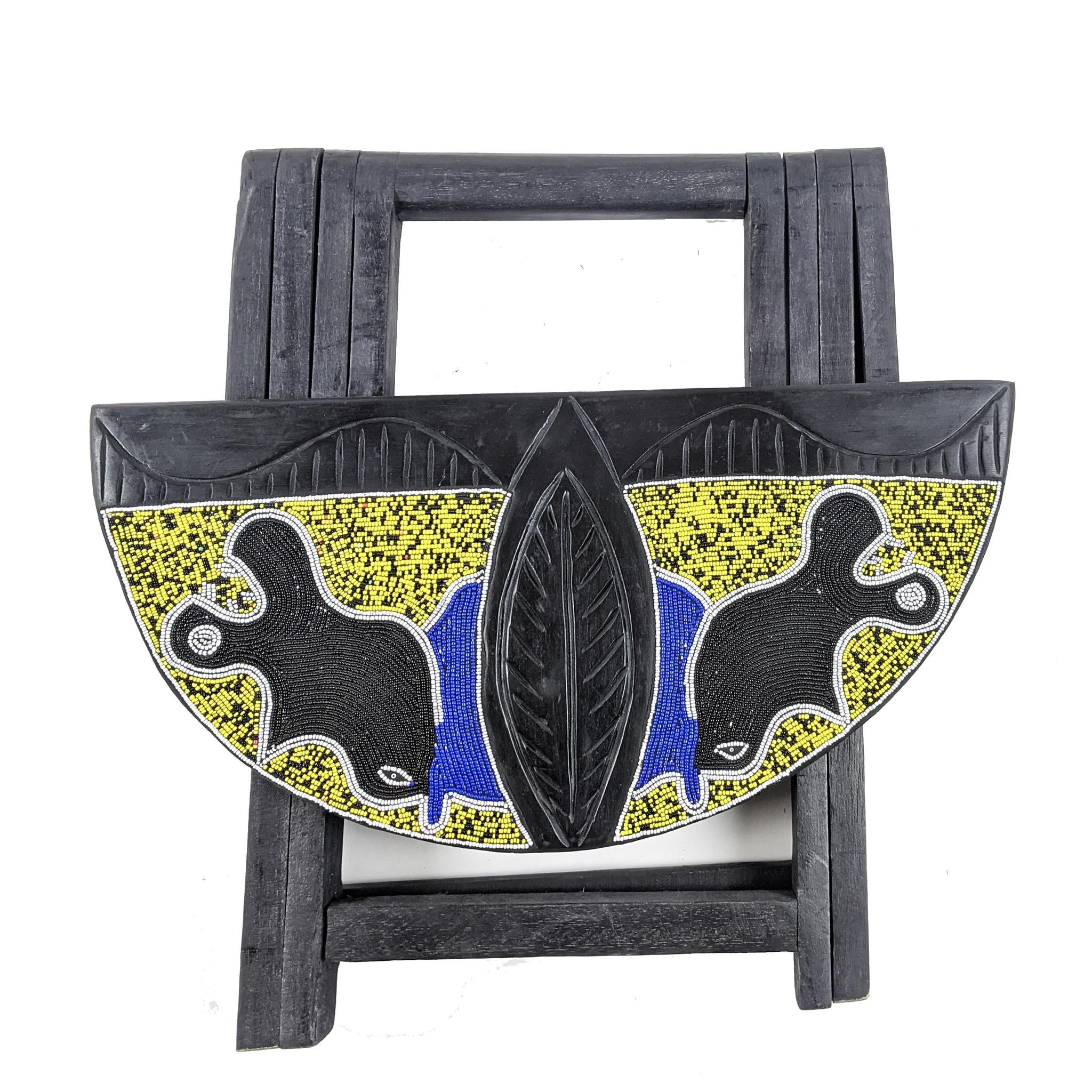 Handcrafted CircularBeaded Wood Folding Table