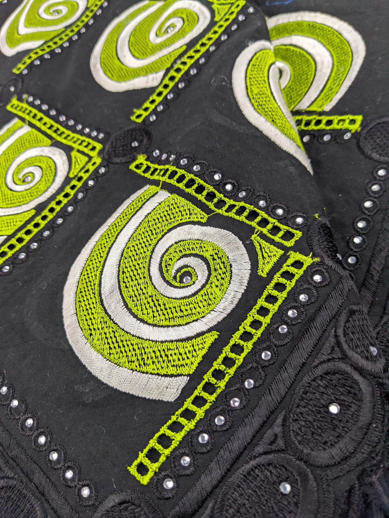 Black, Silver & Green Cotton Lace