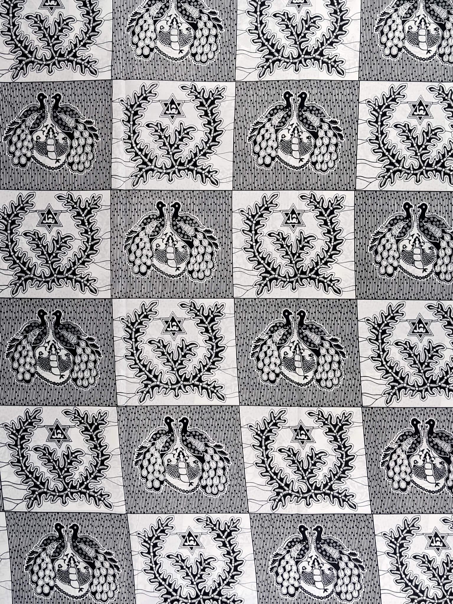 Peacock Design - White and Black African Wax Print