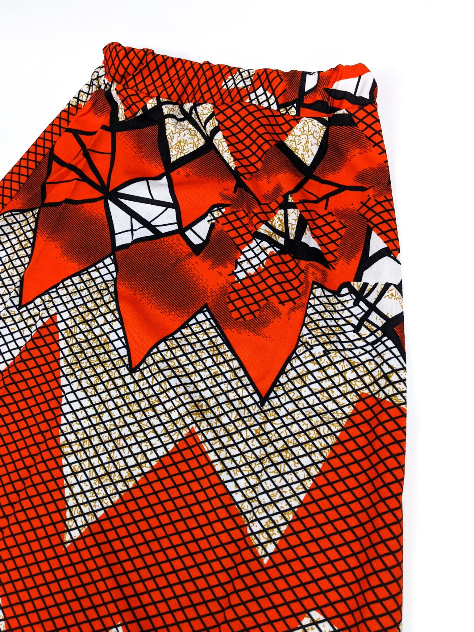 Orange & Black Print Long Skirt