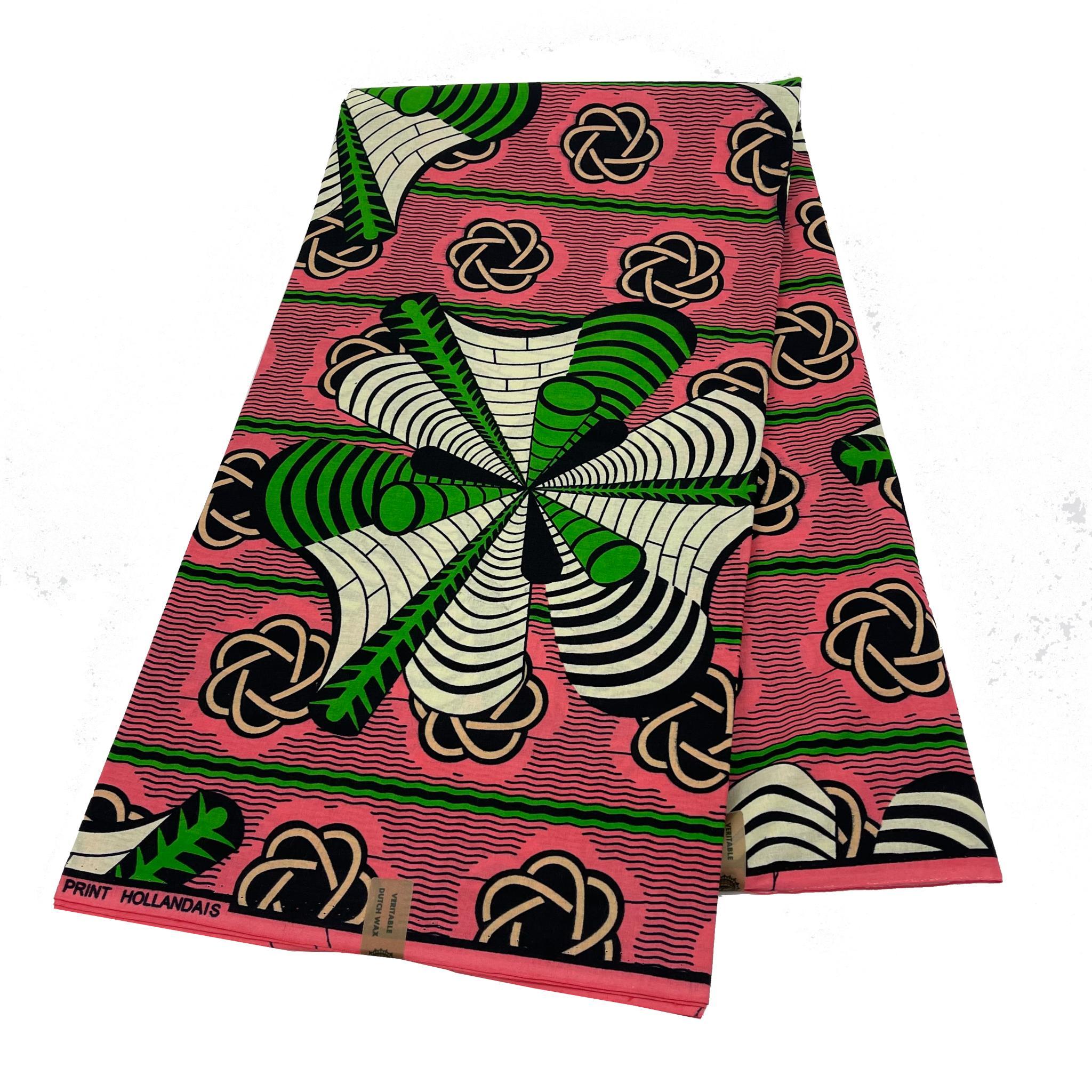 Pink & Green Wax Print Fabric - 6 Yards