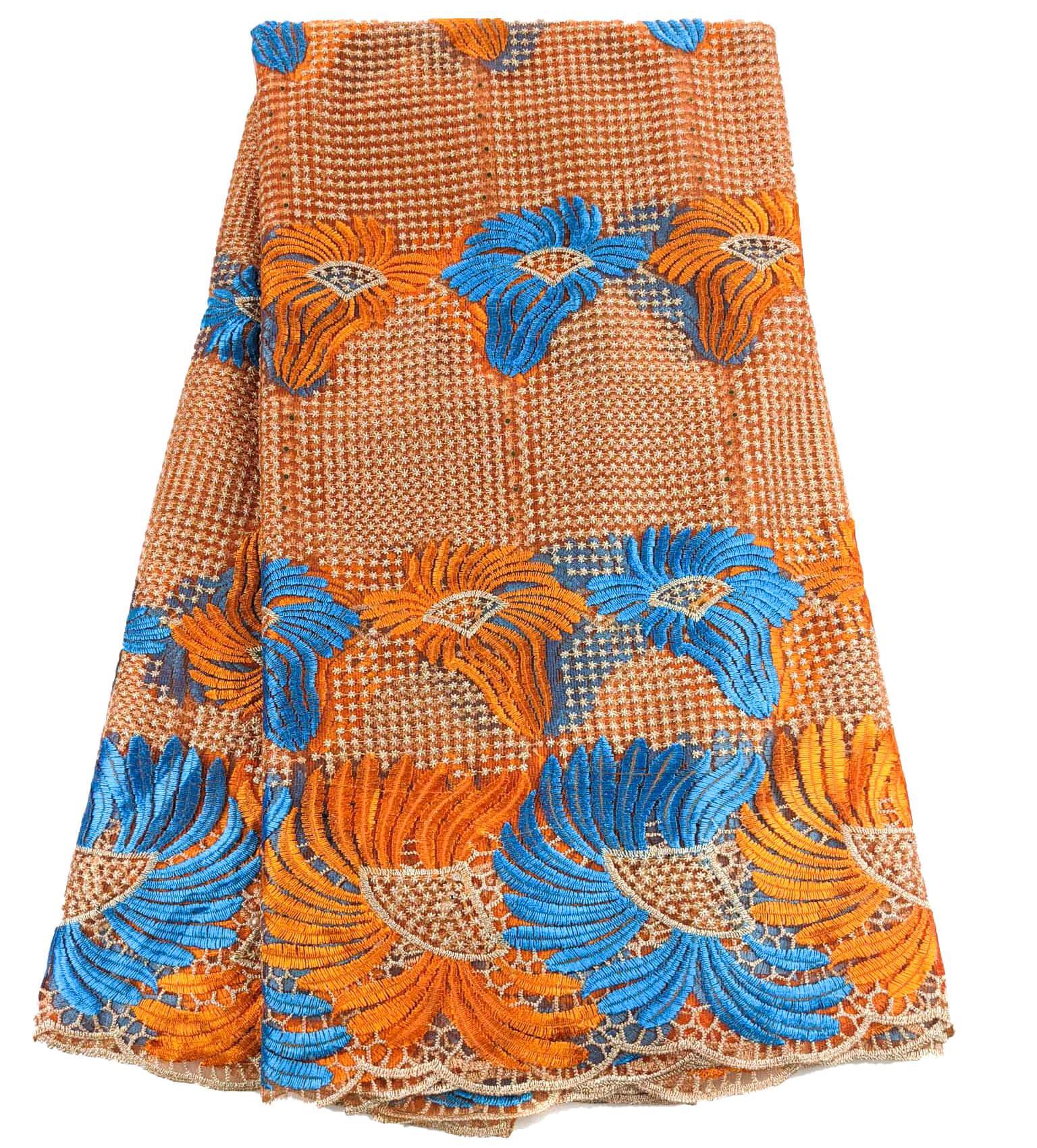 Orange, Blue & Gold French Net Lace