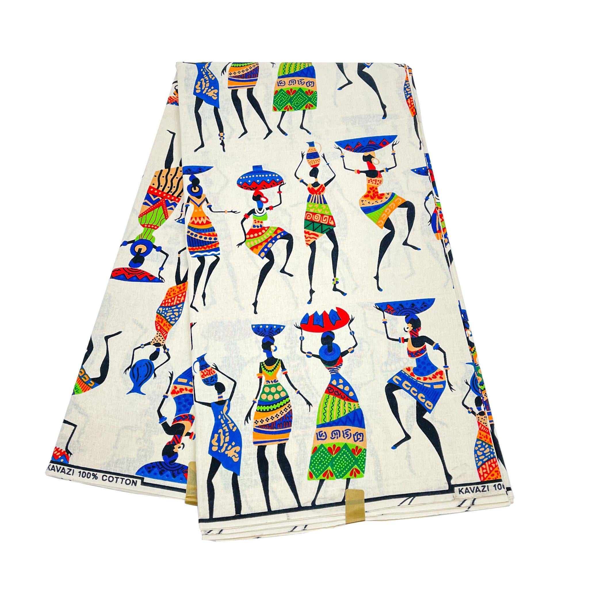 White Figurine Wax Print Fabric - 6 Yards