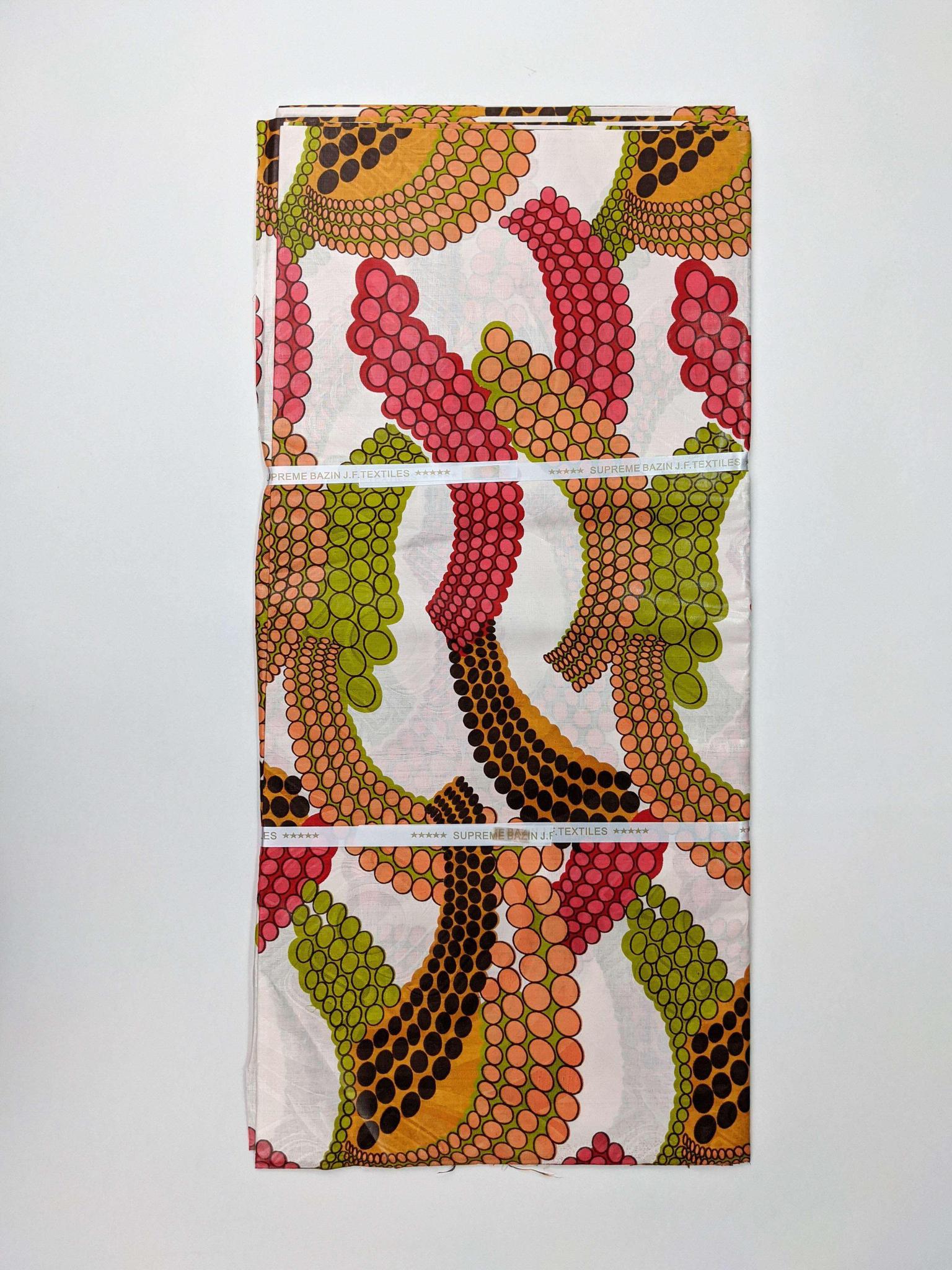 White, Pink & Green Petal Bazin J.F Textiles