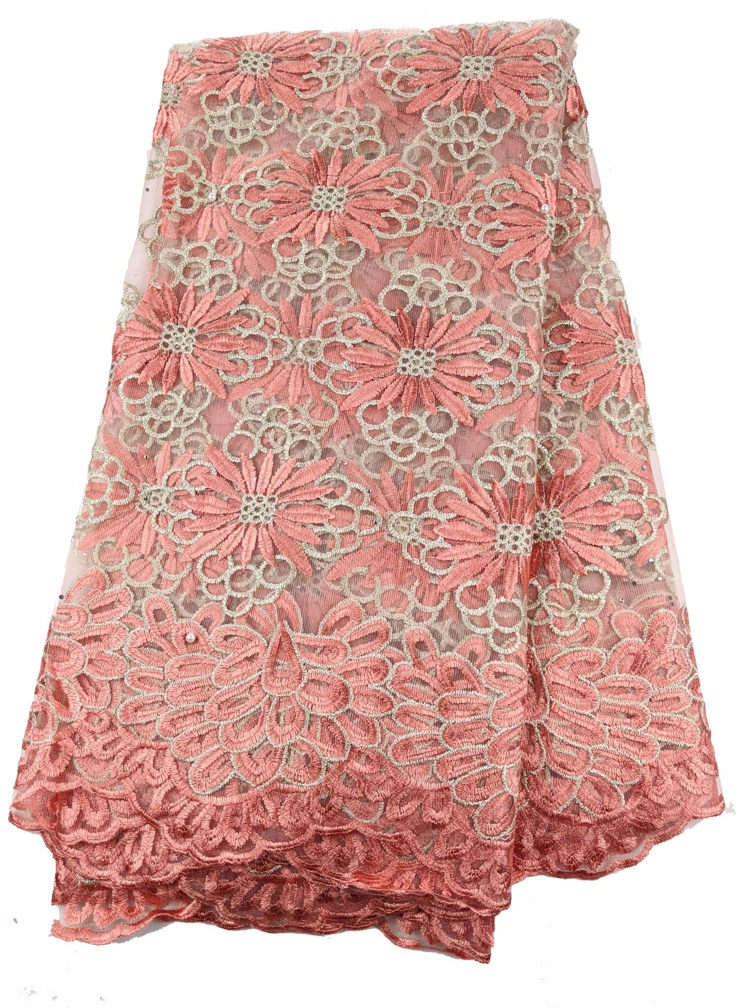 Peach & Gold French Net Lace