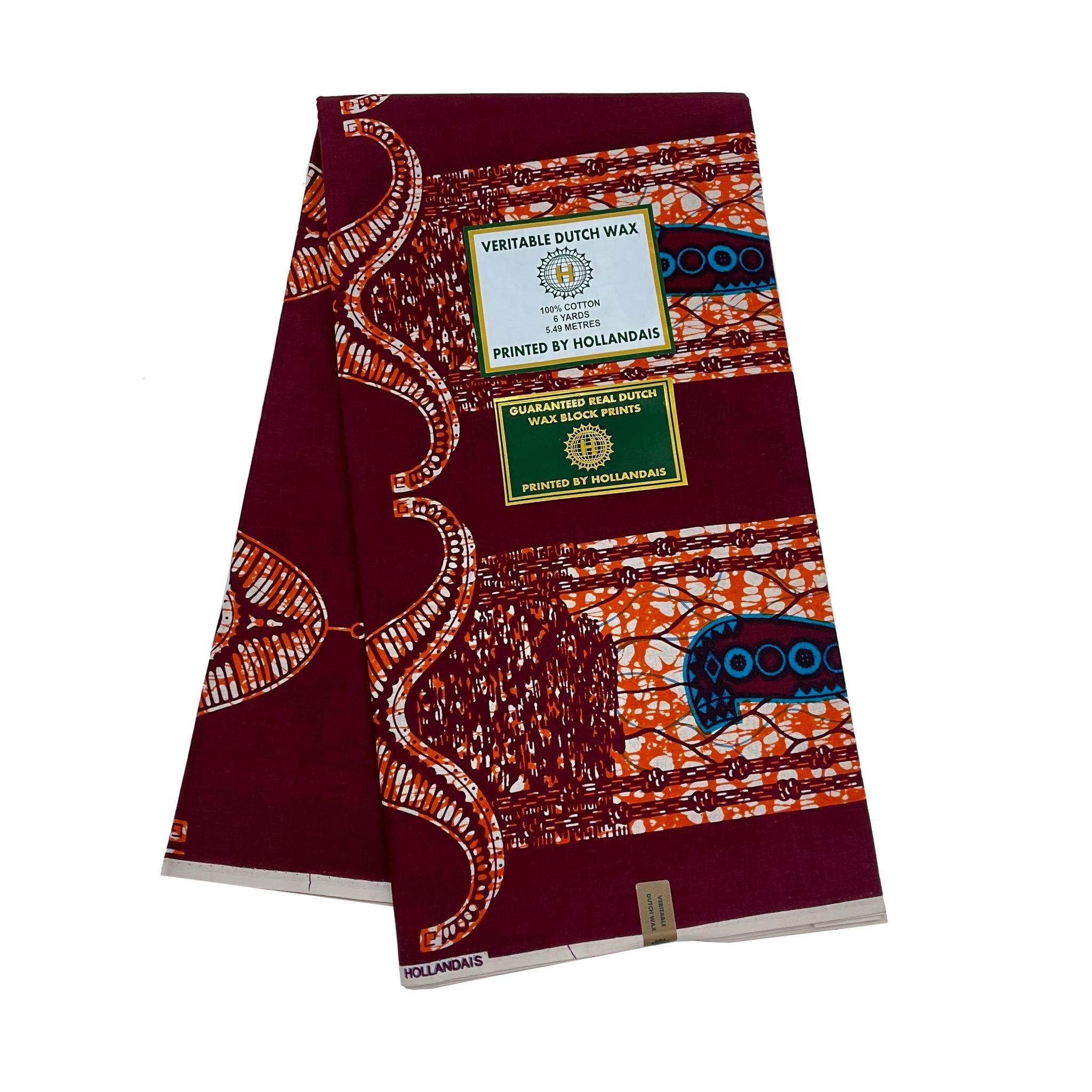 Burgundy Wax Print Fabric - 6 Yards