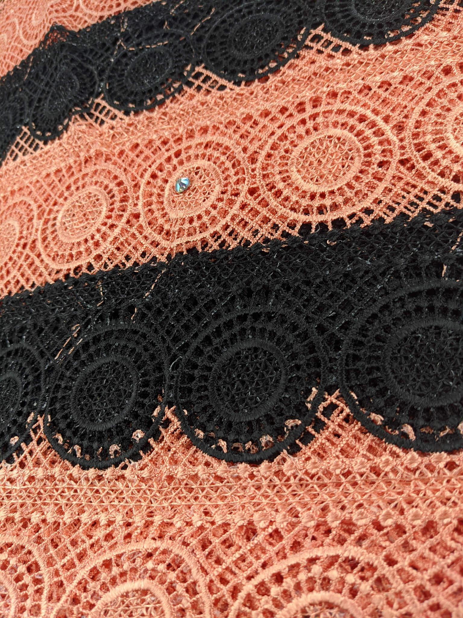 Peach & Black Cord Net Lace