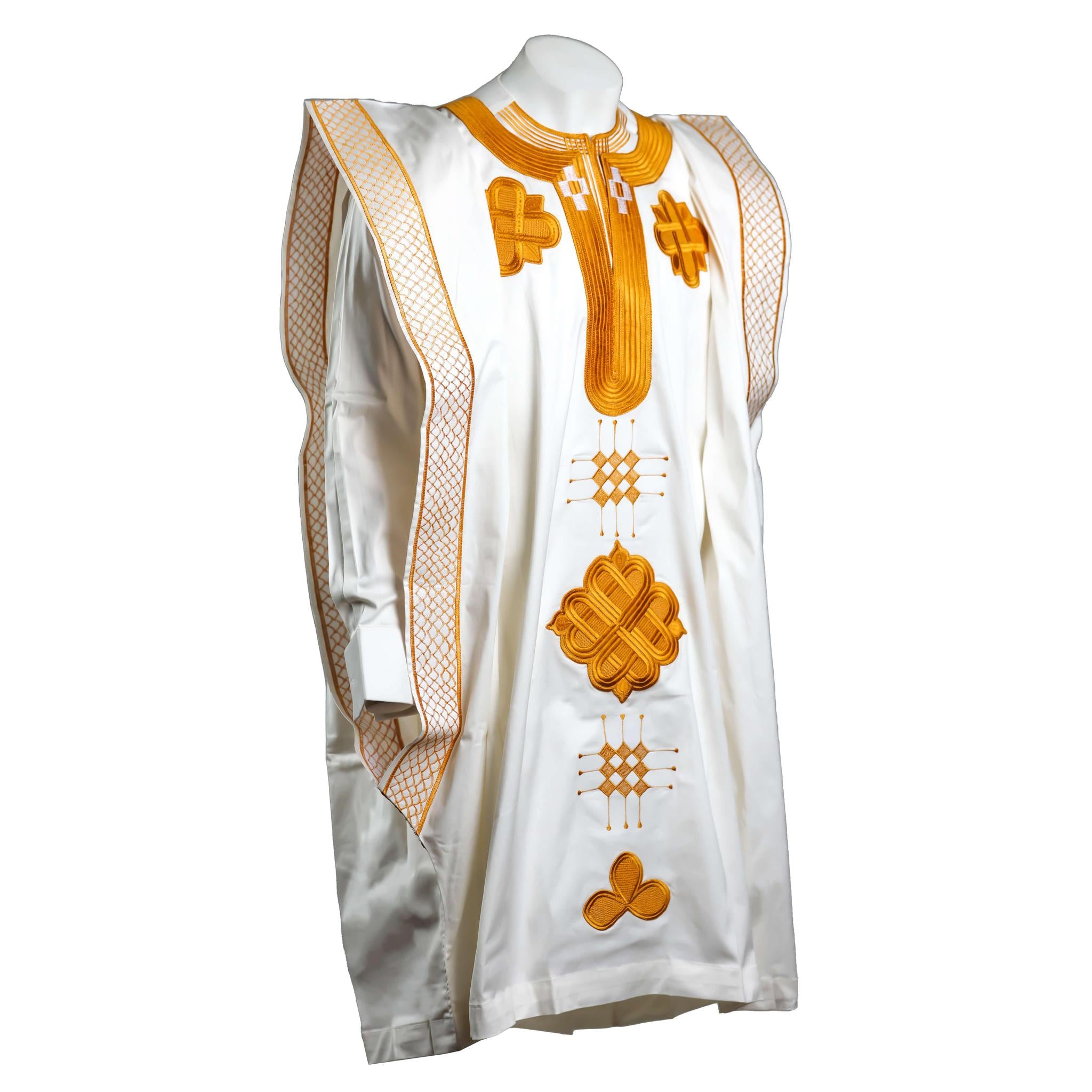White & Gold Agbada 3pc Set