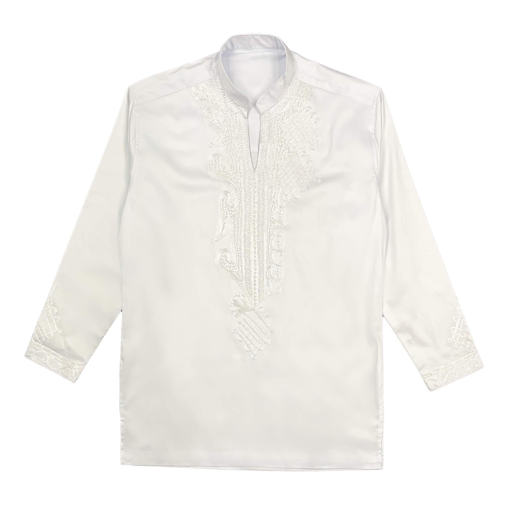 Men's White Embroidered Bishop Set