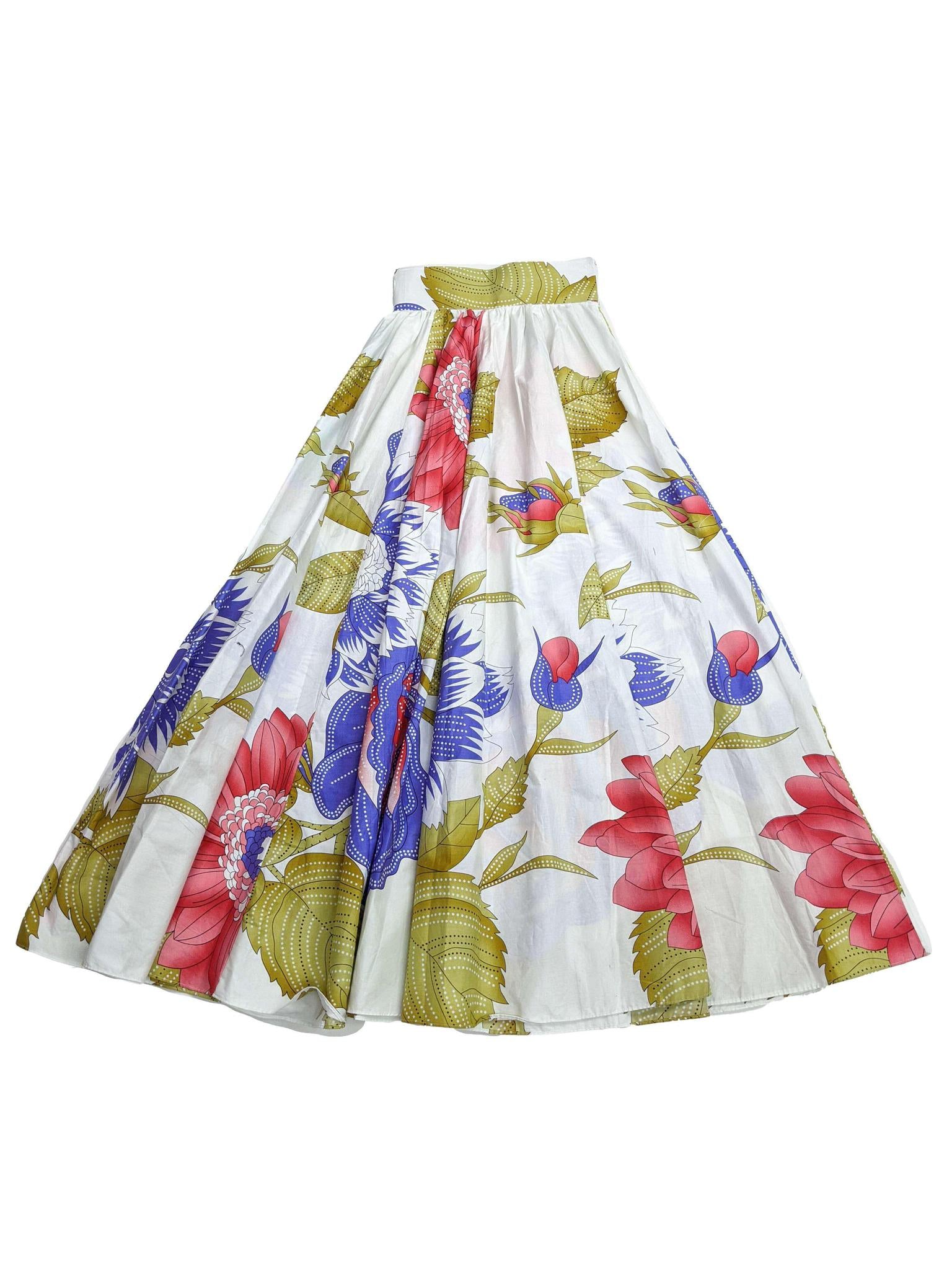 White, Blue and Red Floral Wax Long Skirt