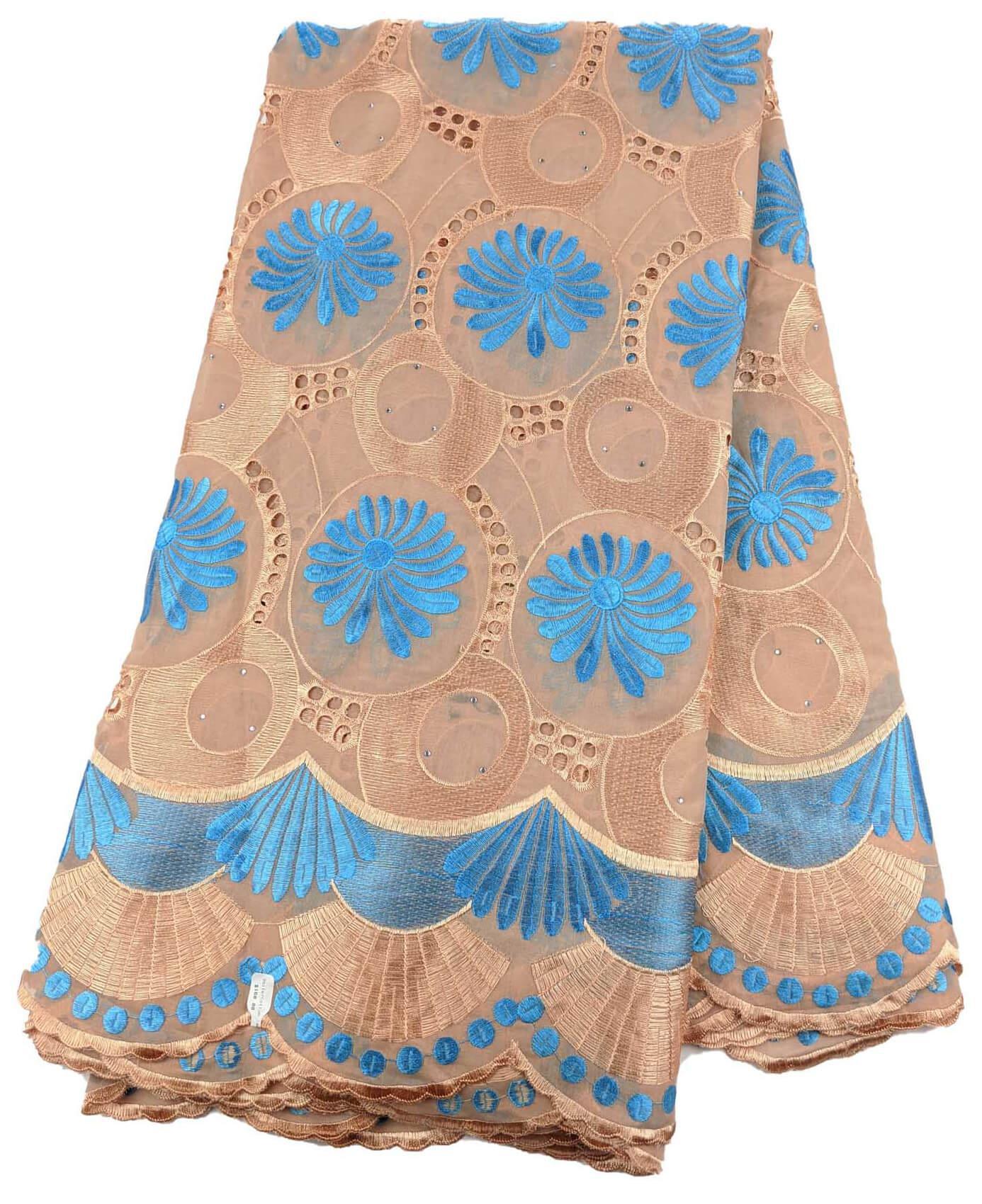 Peach & Blue Cotton Voile Lace