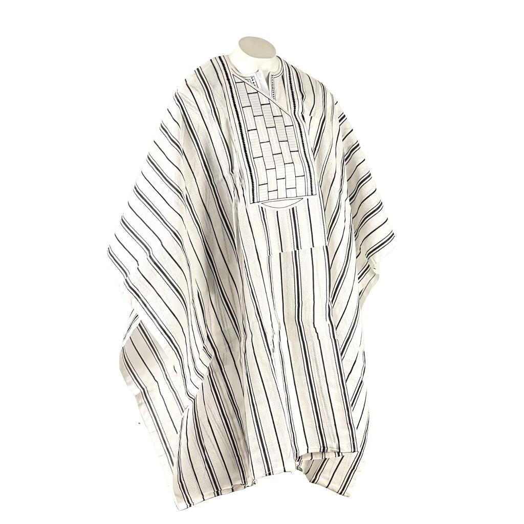 White & Black Linen Agbada Set