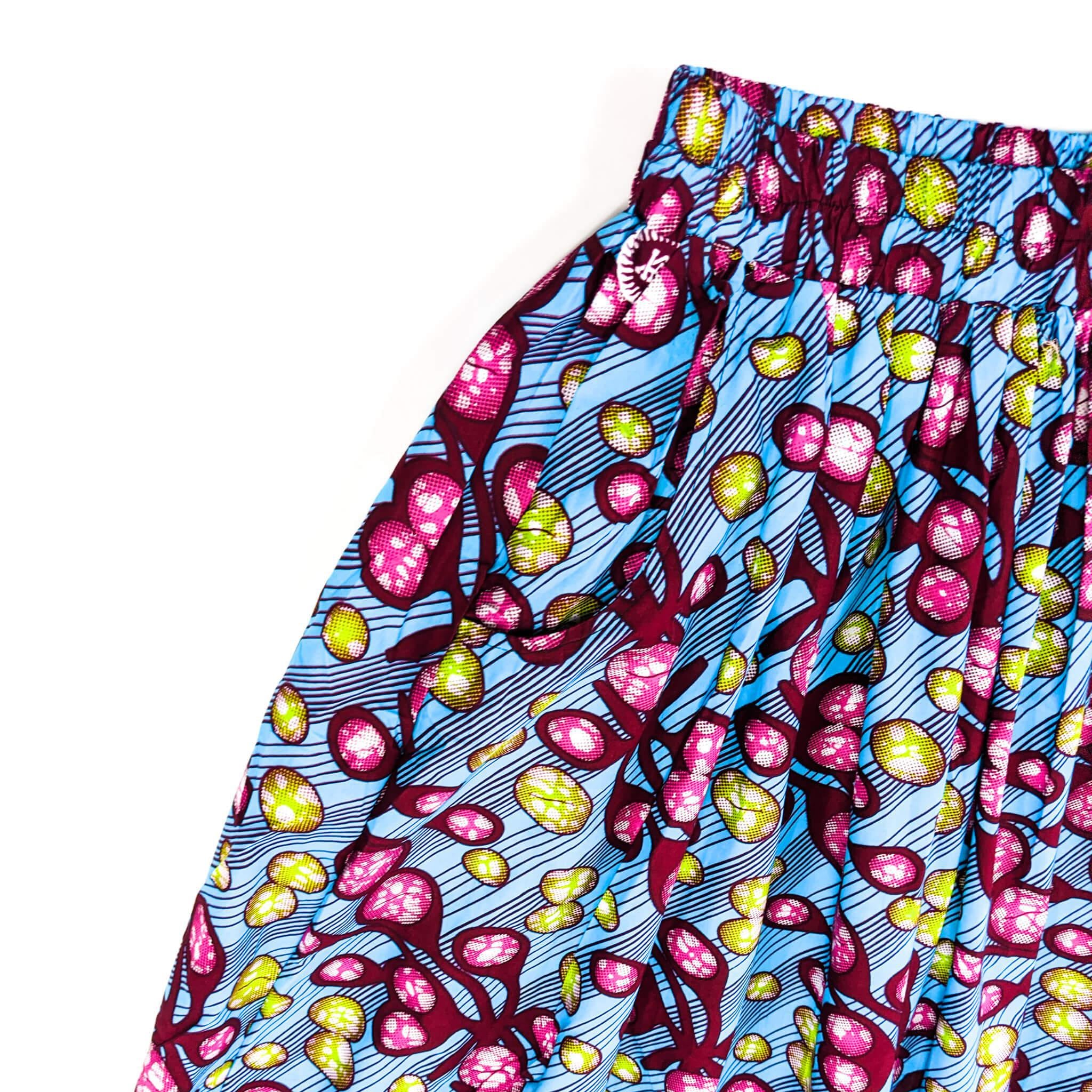 Handmade Blue Multi Ankara Print Midi Skirt