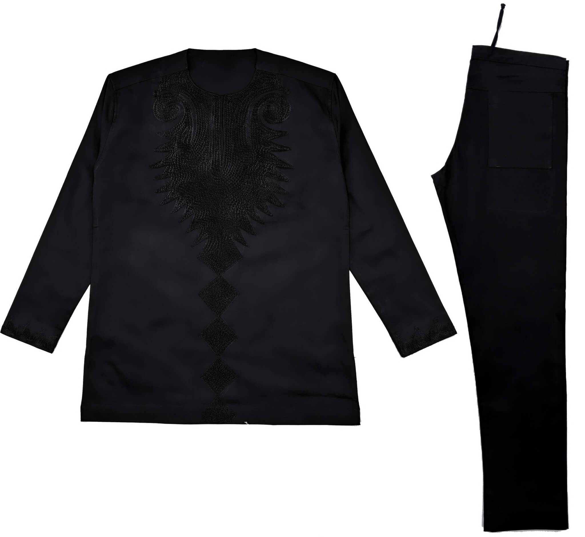Black Men Embroidery Long Sleeve Set