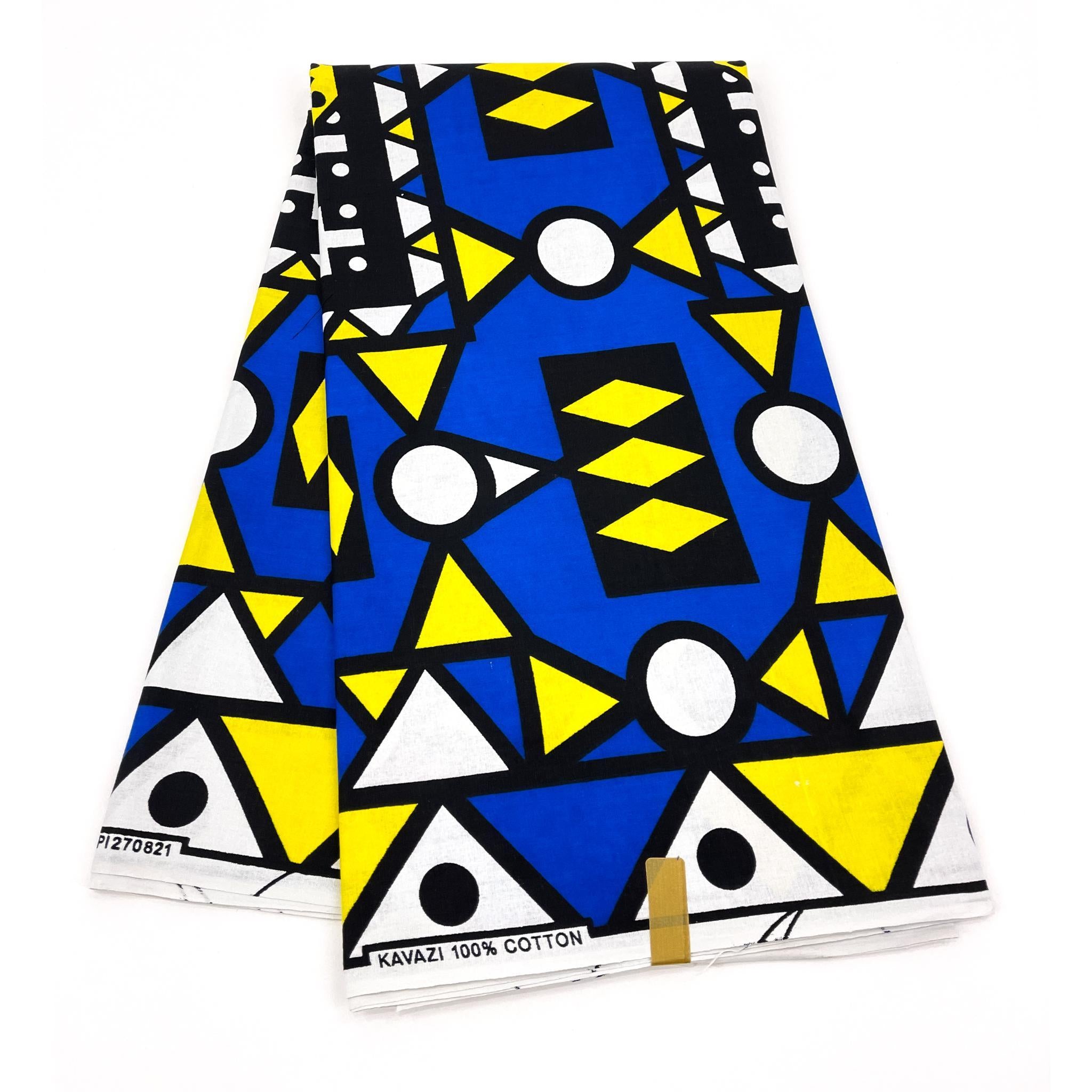 Blue Geometric African Wax Print Fabric - 6 Yards