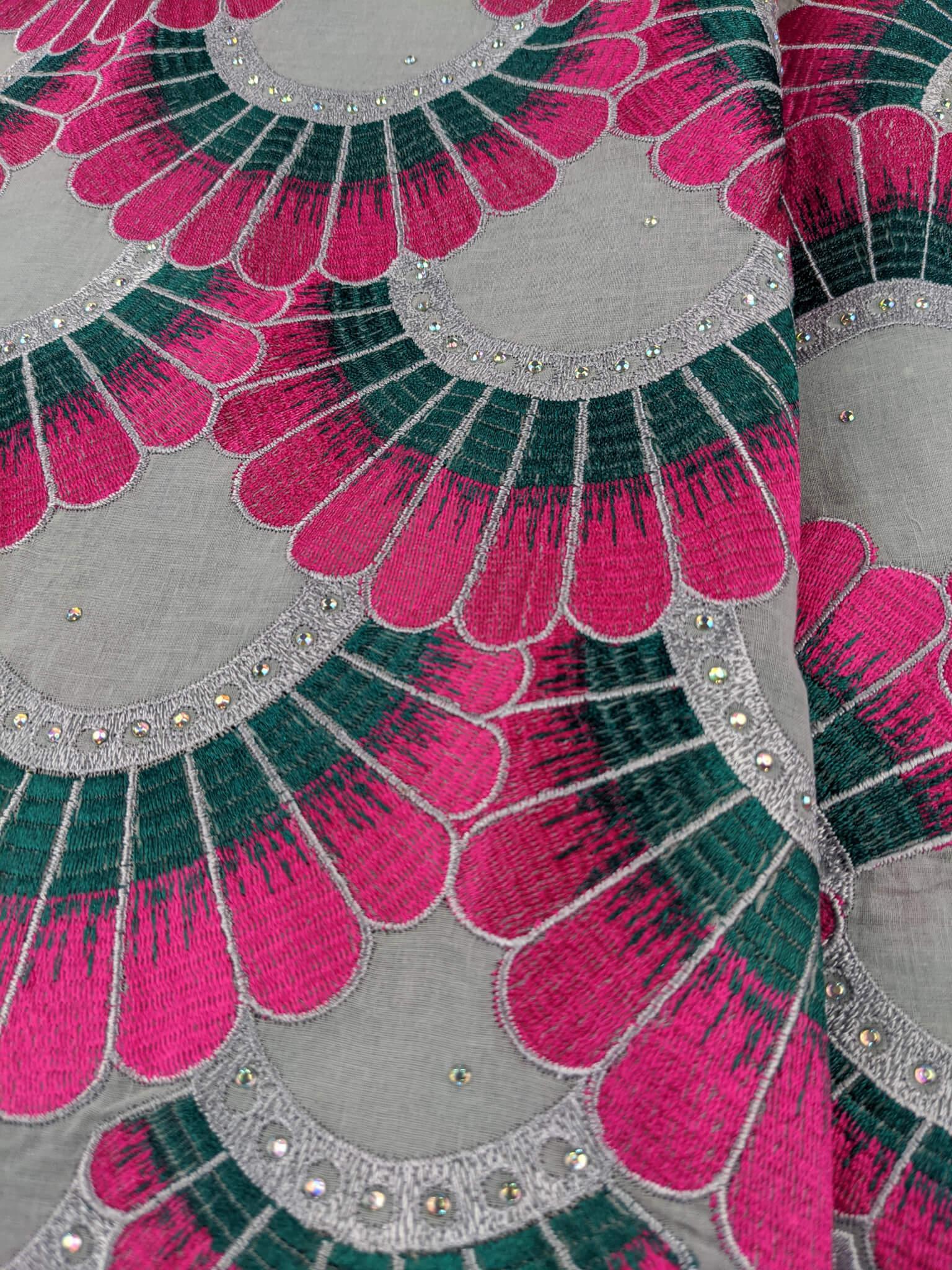 Grey, Pink & Green Cotton Lace