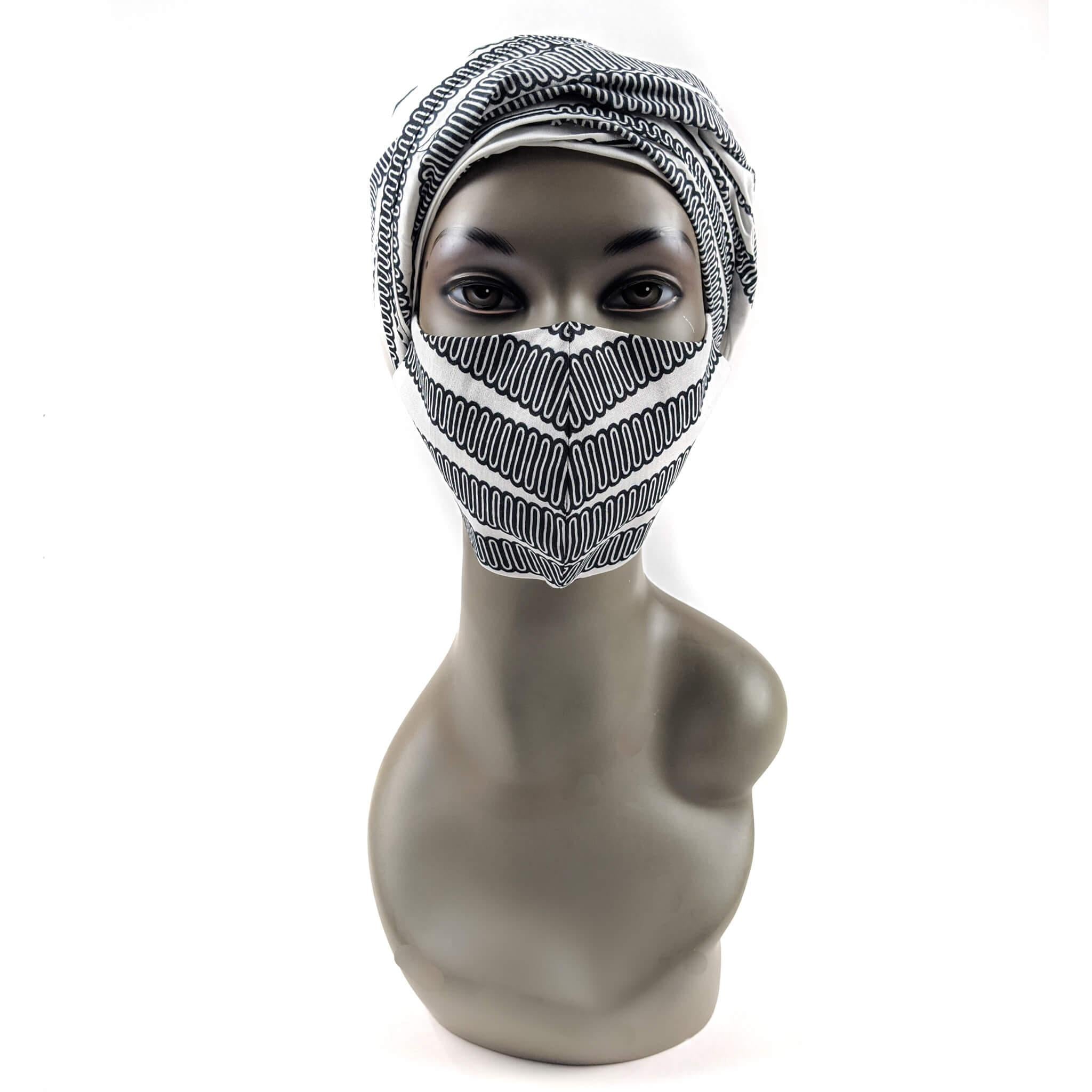 Handmade Ankara Face Mask with Head Scarf & Disposal Filters