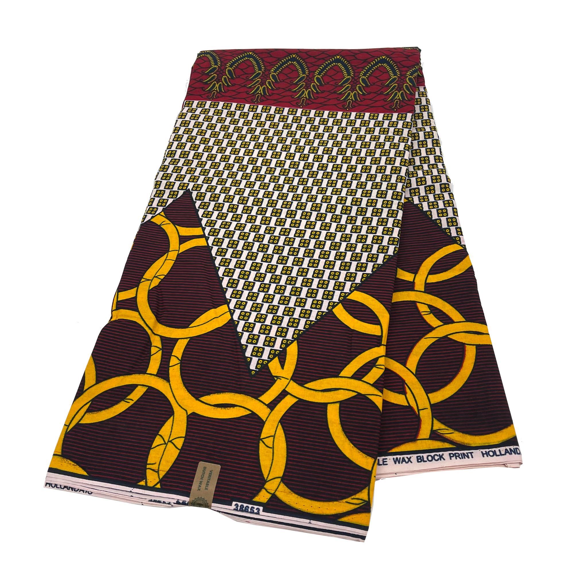 Red & Yellow Wax Print Fabric - 6 Yards