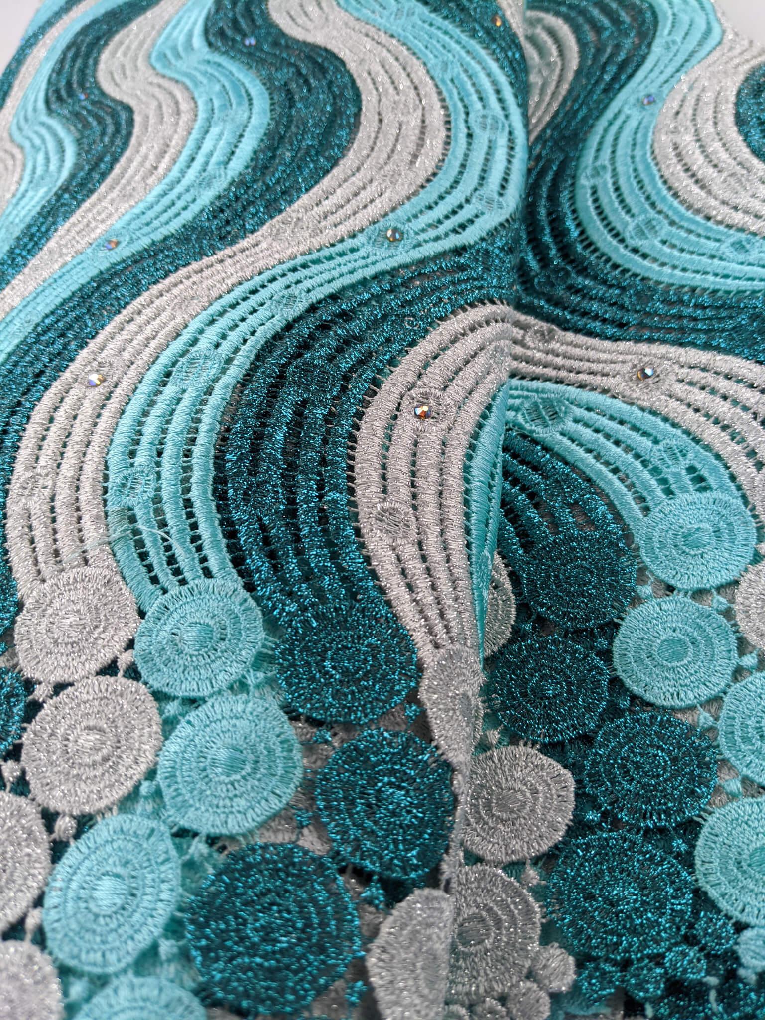 Silver & Green Cord Cotton Lace