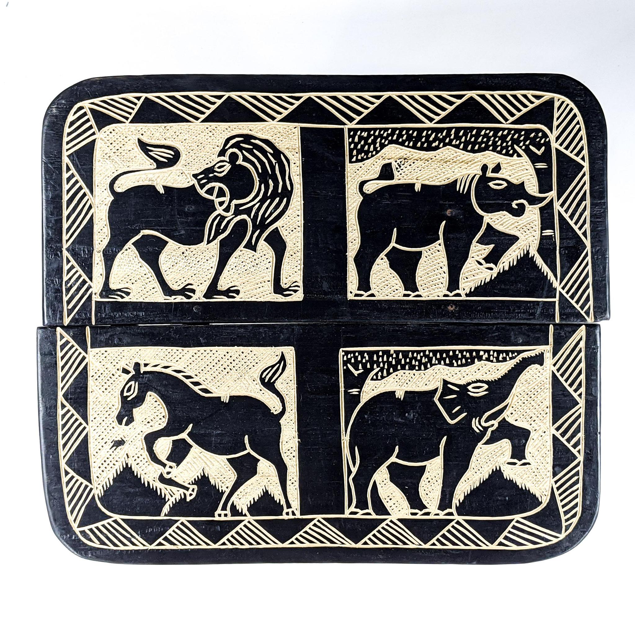 Handcrafted Rectangular Carved Wood Folding Table