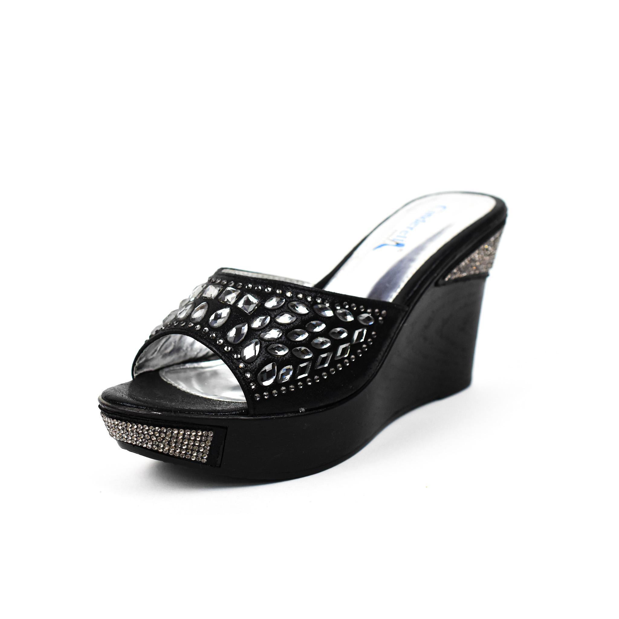 Black Wedge Sandal Slippers