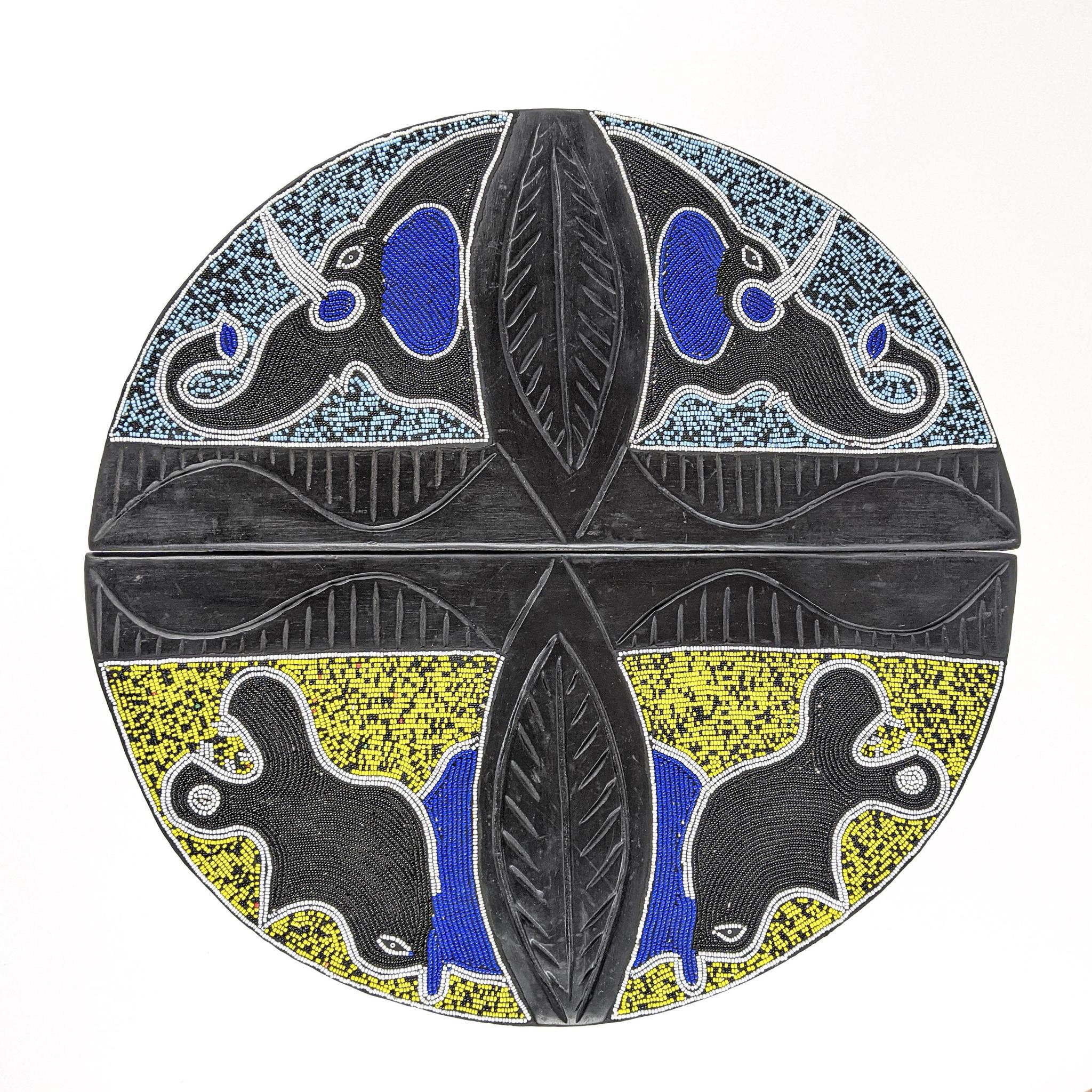 Handcrafted CircularBeaded Wood Folding Table