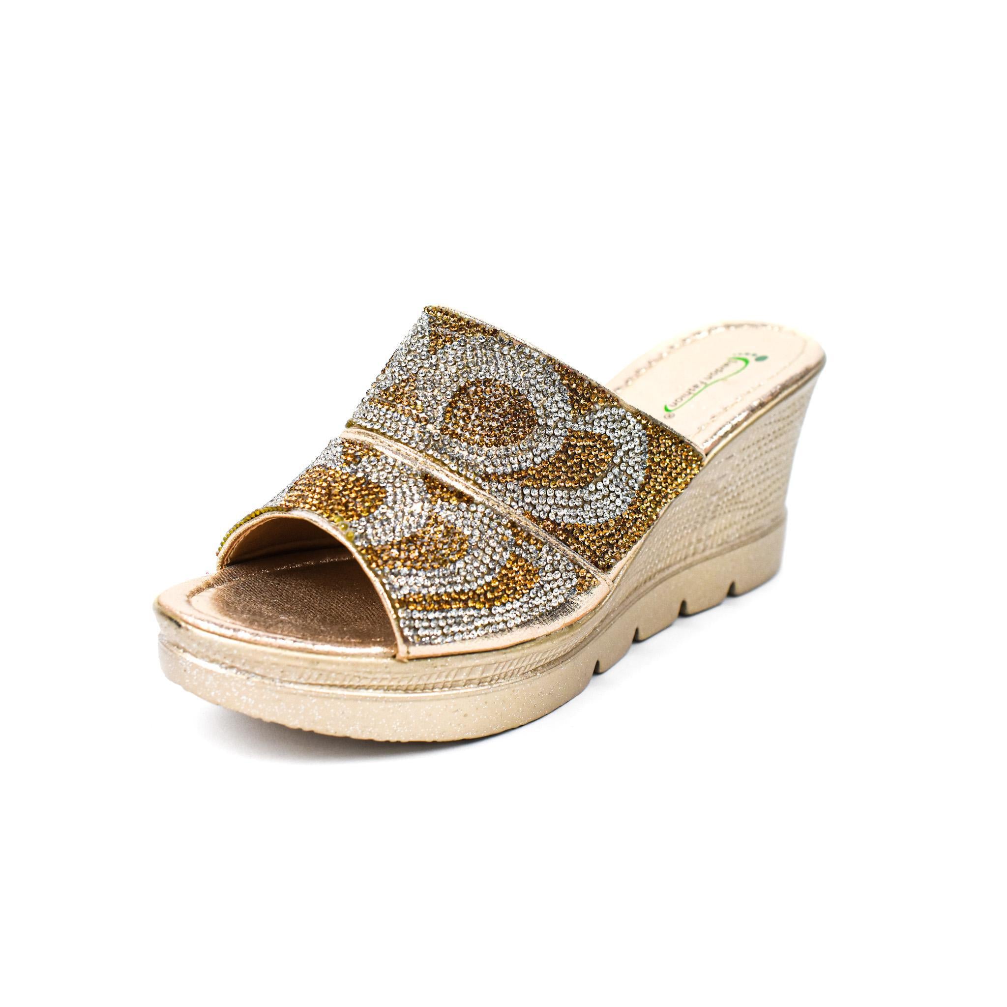 Gold Wedge Sandal Slippers