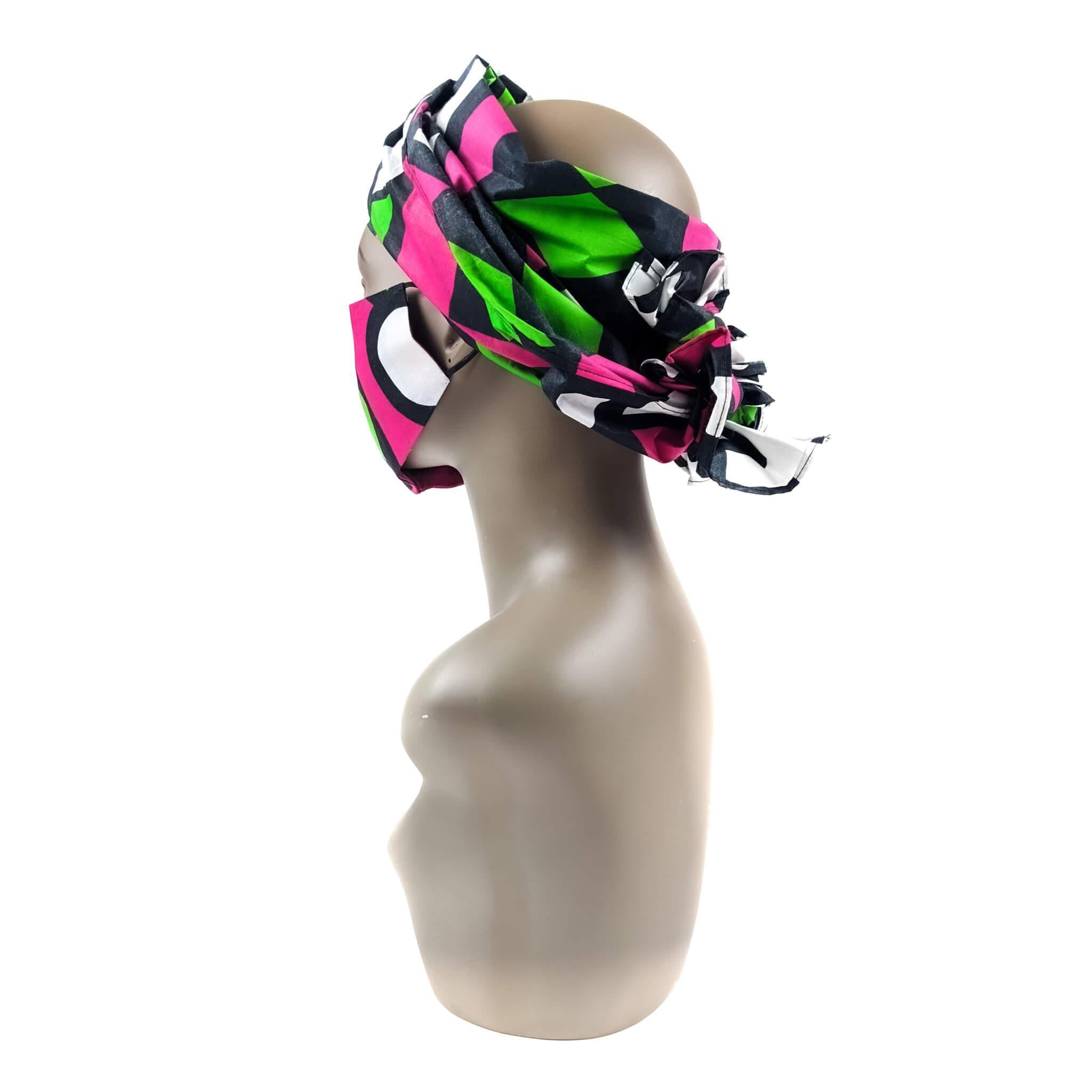Handmade Ankara Face Mask with Head Scarf & Disposal Filters