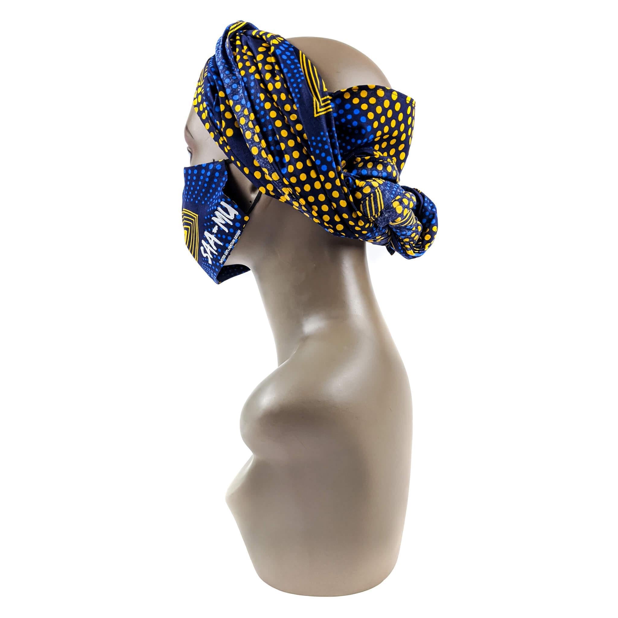 Handmade Ankara Face Mask with Head Scarf & Disposal Filters