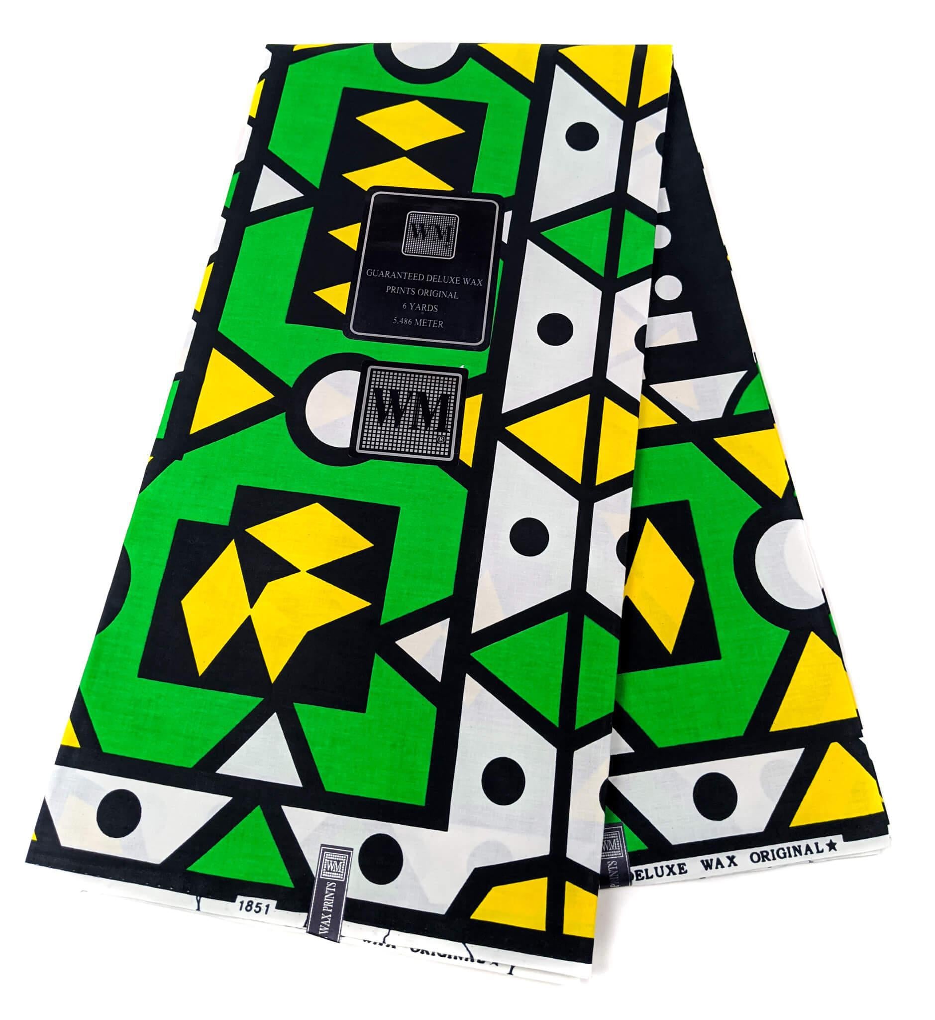 Green and Yellow Geometric African Wax Fabric