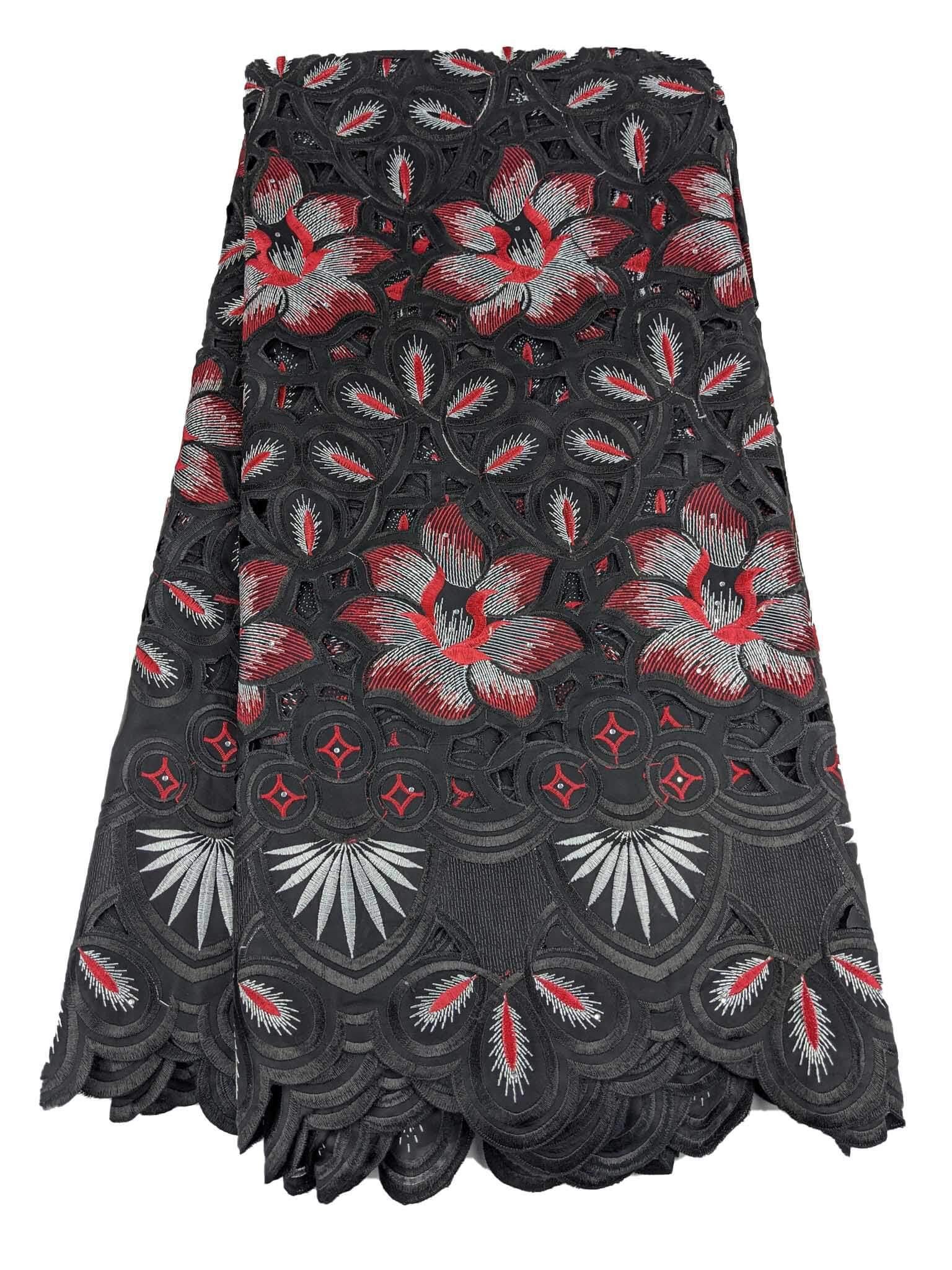 Black, Silver & Red Handcut Cotton Lace